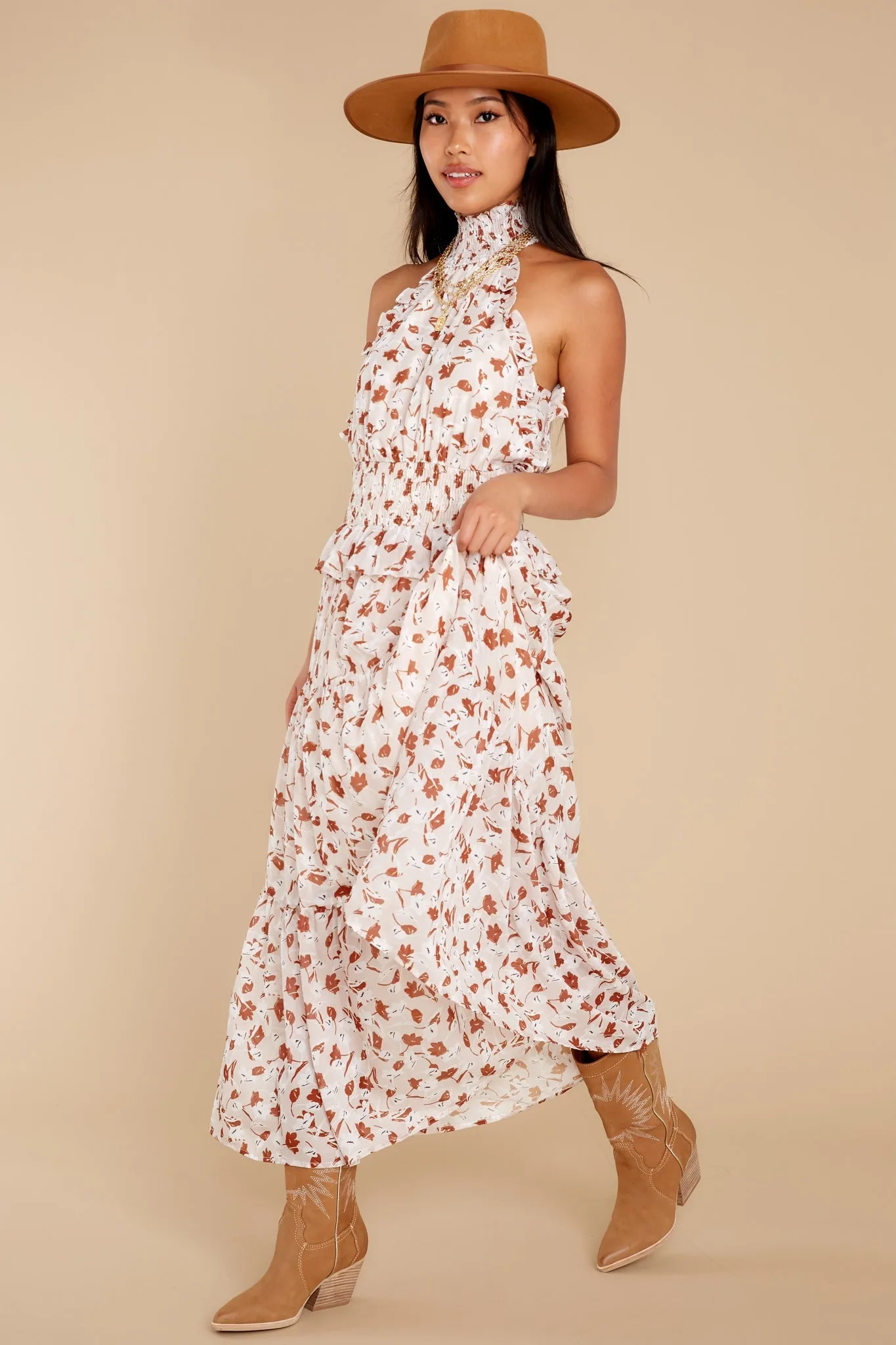 Elena Cream Floral Midi Dress