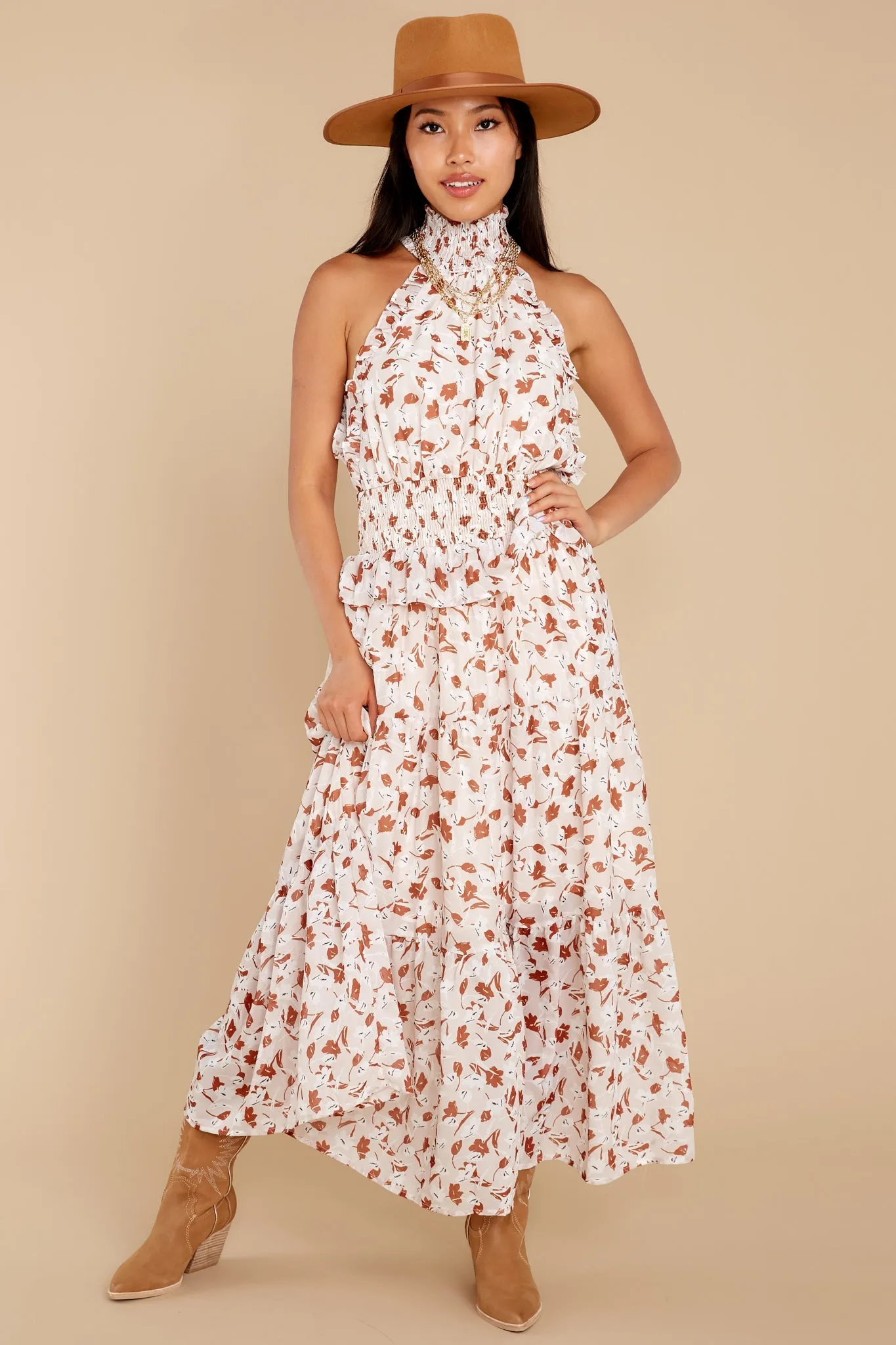 Elena Cream Floral Midi Dress