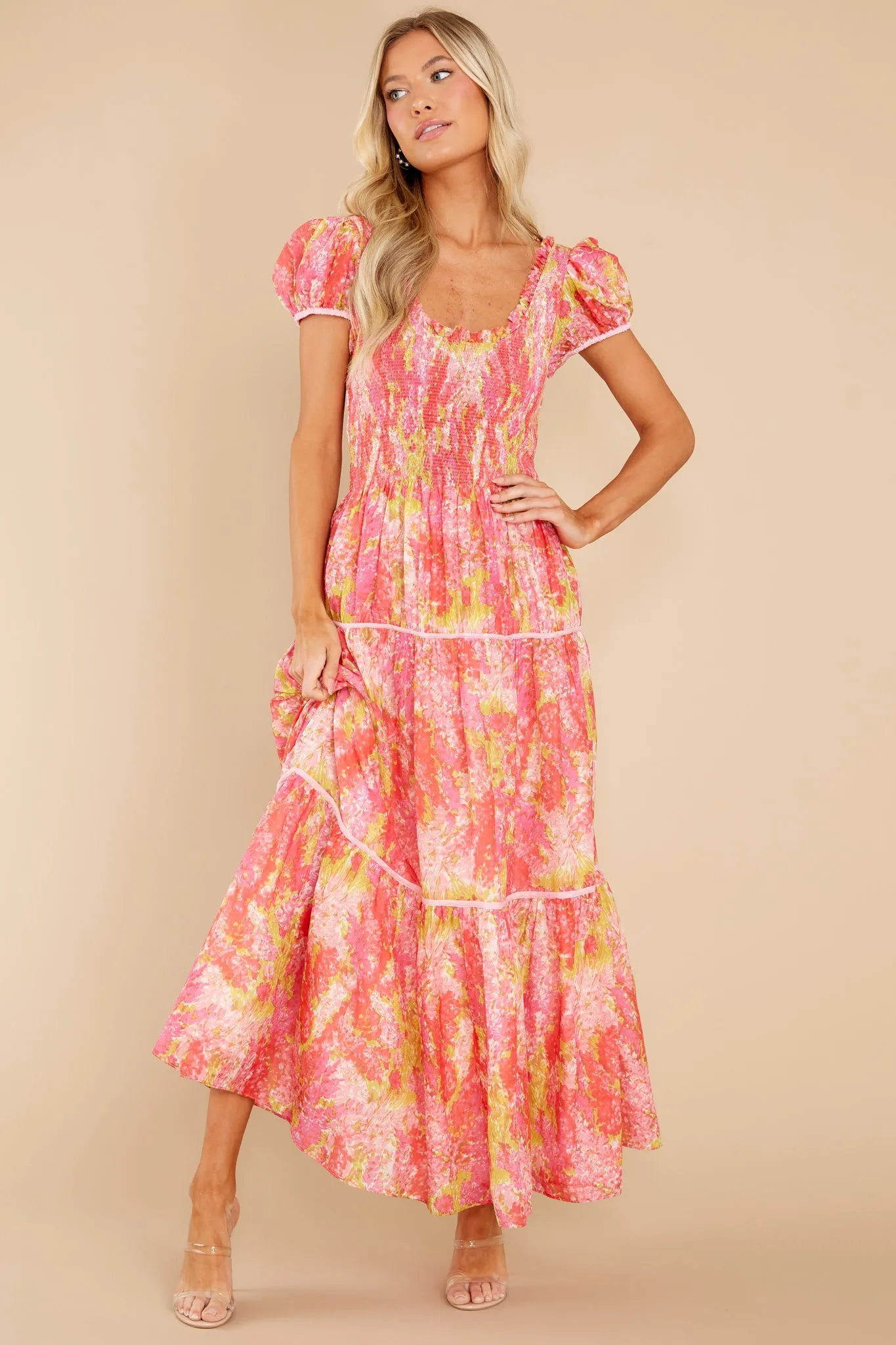 Elisabelle Swaying Coral Midi Dress