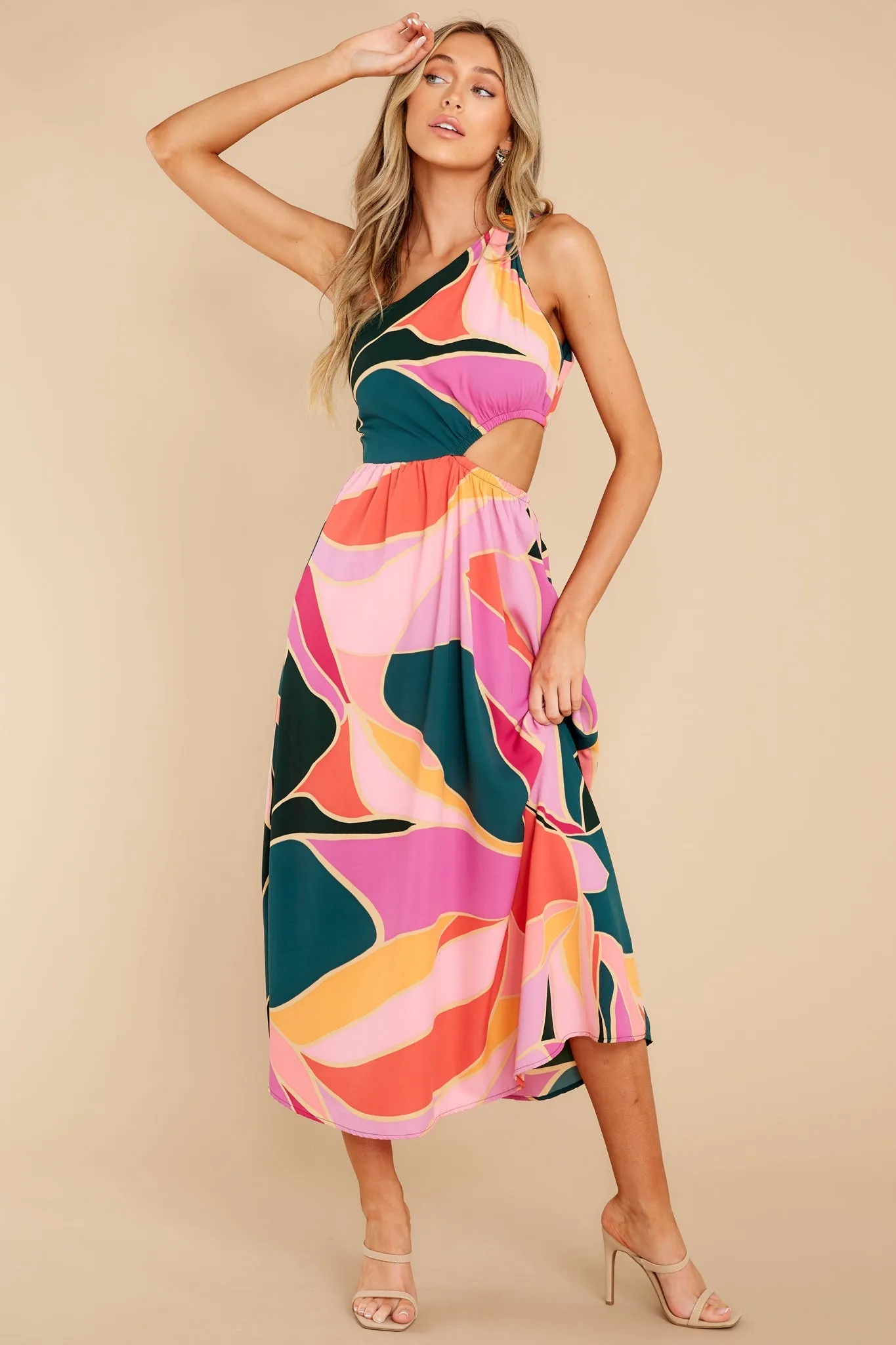 Essential Piece Pink Multi Print Midi Dress