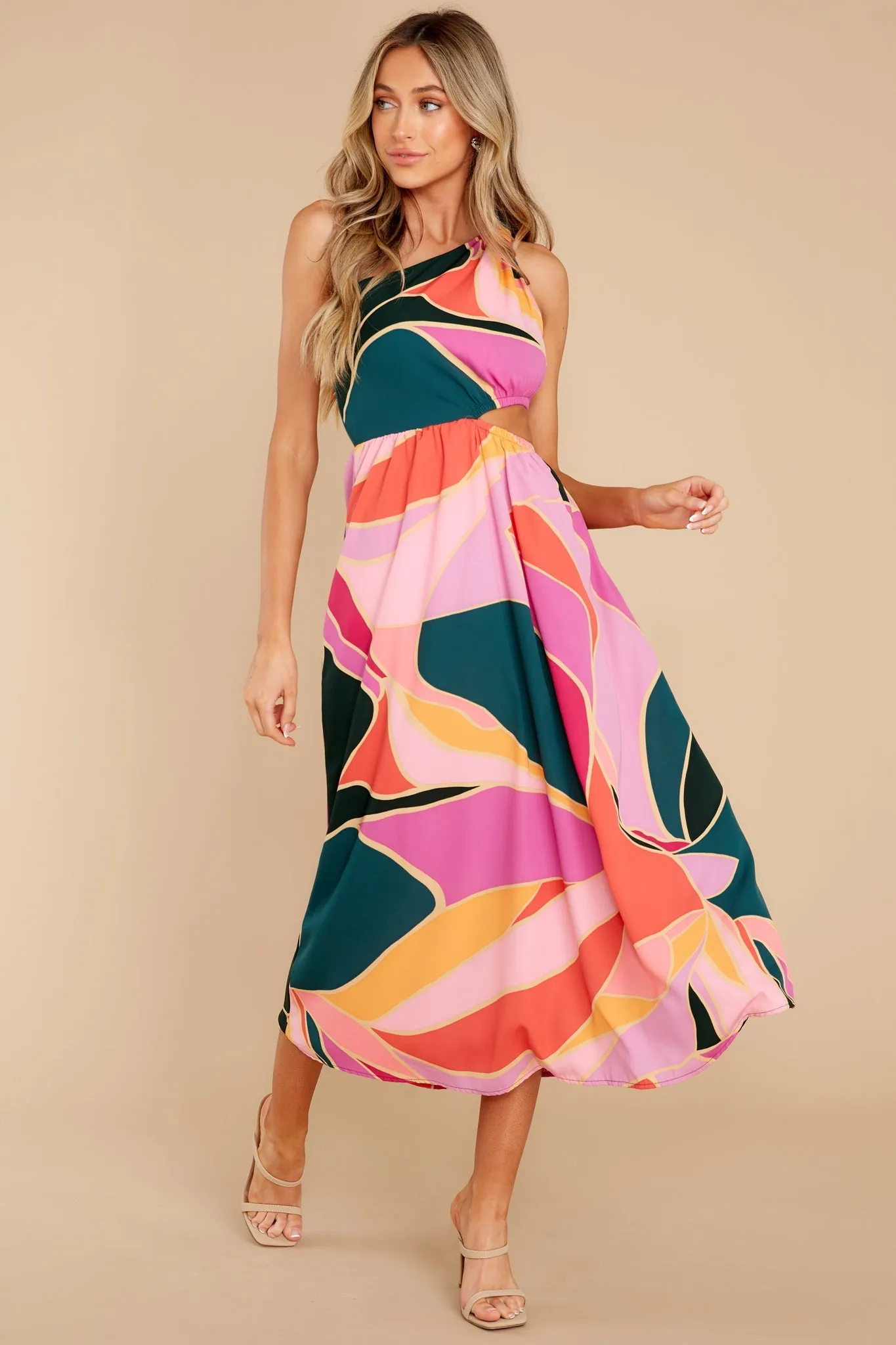 Essential Piece Pink Multi Print Midi Dress