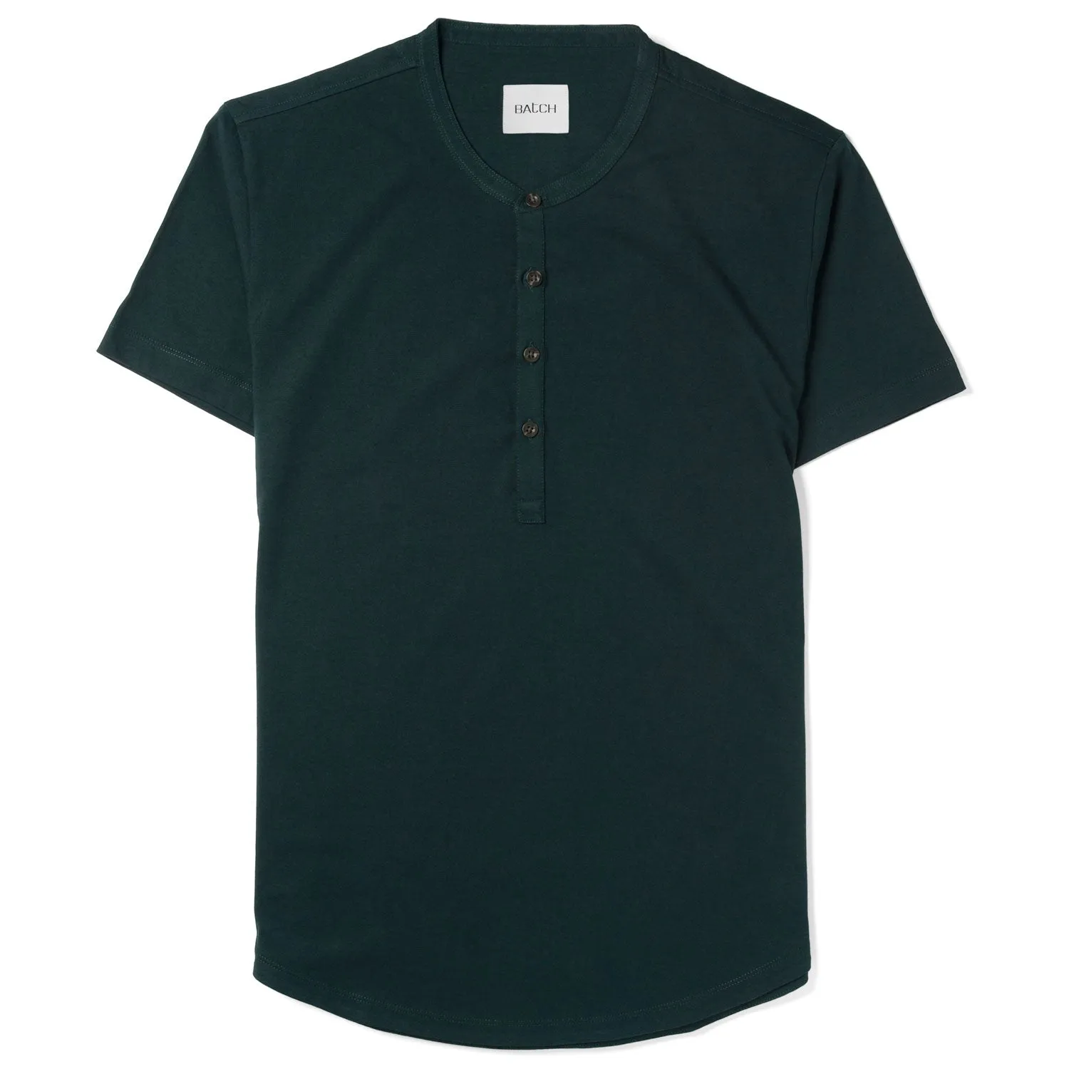 Essential Short Sleeve Curved Hem Henley –  Evergreen Cotton Jersey