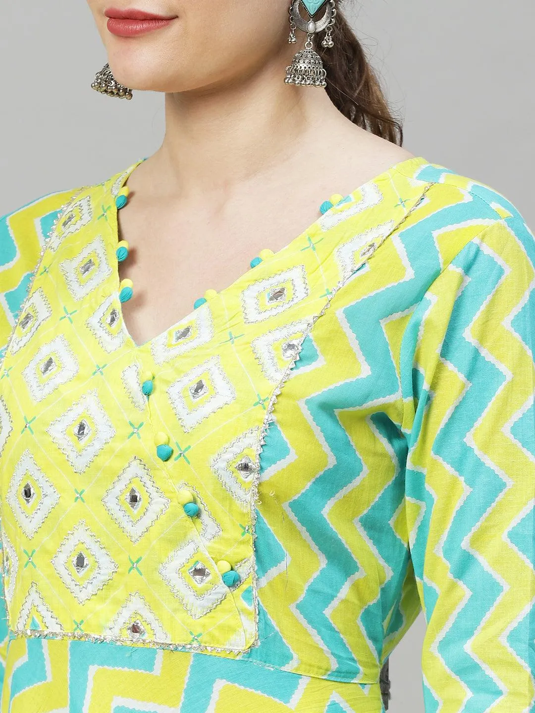 Ethnic Printed & Embroidered Flared Kurta with Pants & Dupatta - Multi