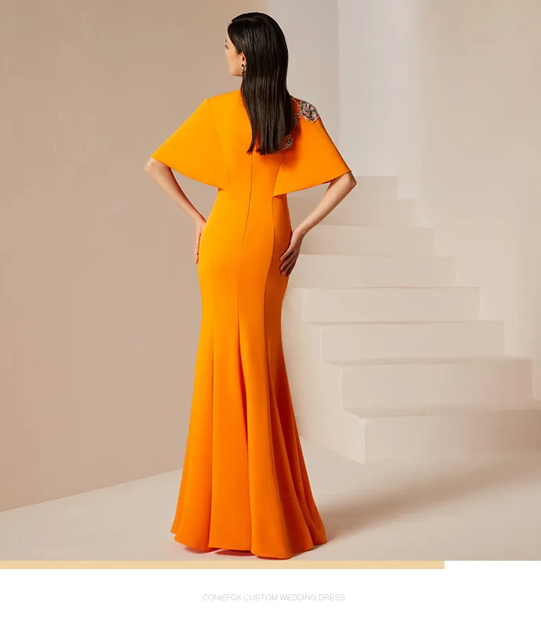 Evening yellow mustard new high-end banquet host dress long fishtail dress long skirt- Juila