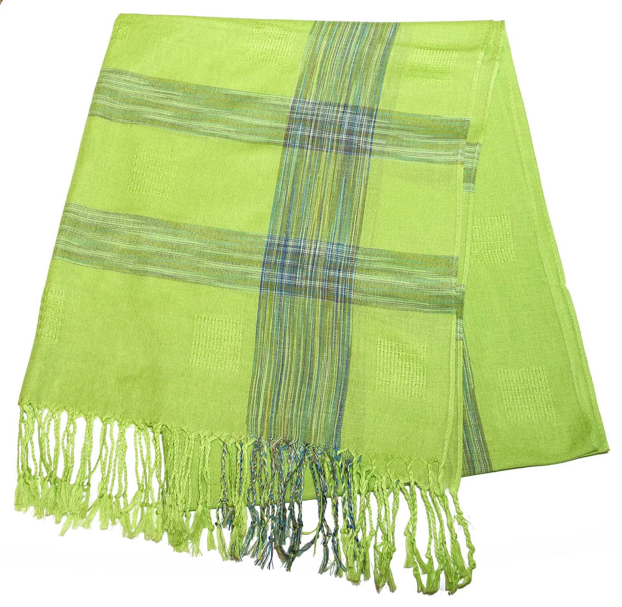 Fair Trade Hand Made Nepal Pashmina Scarf Shawl Plaid Green