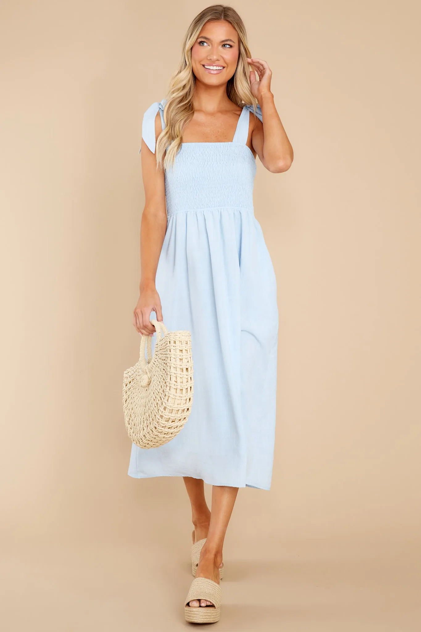 Falling For You Again Light Blue Midi Dress