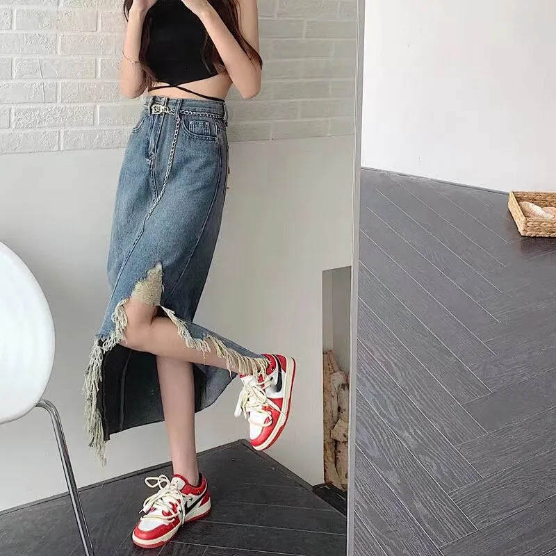 Fashionkova  Y2K Women Vintage Long High Waist Denim Jeans Skirt Female Straight Maxi Midi Knee Length A-Line Pencil Grunge Skirts Clothes