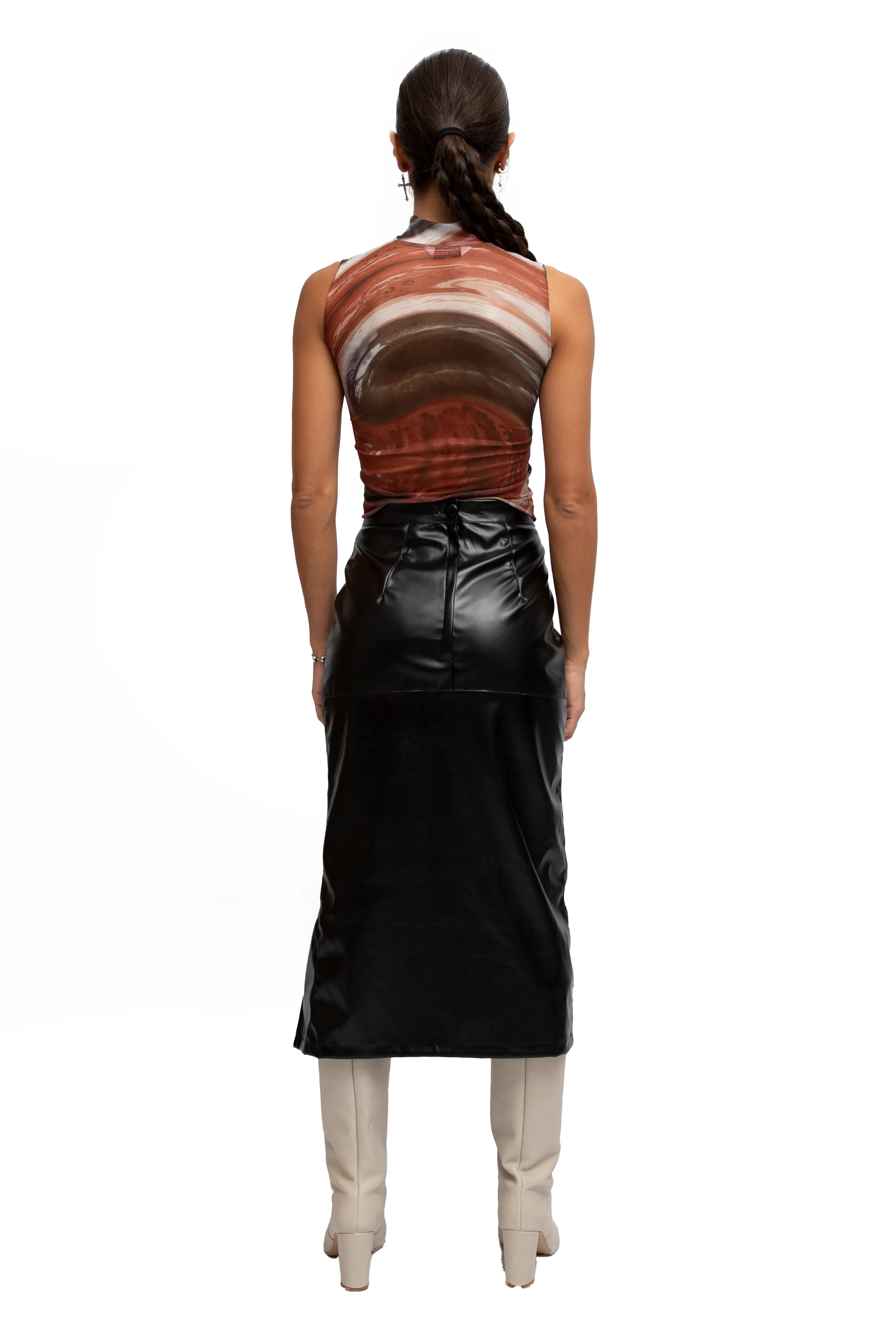 FAUX LEATHER MIDI SKIRT