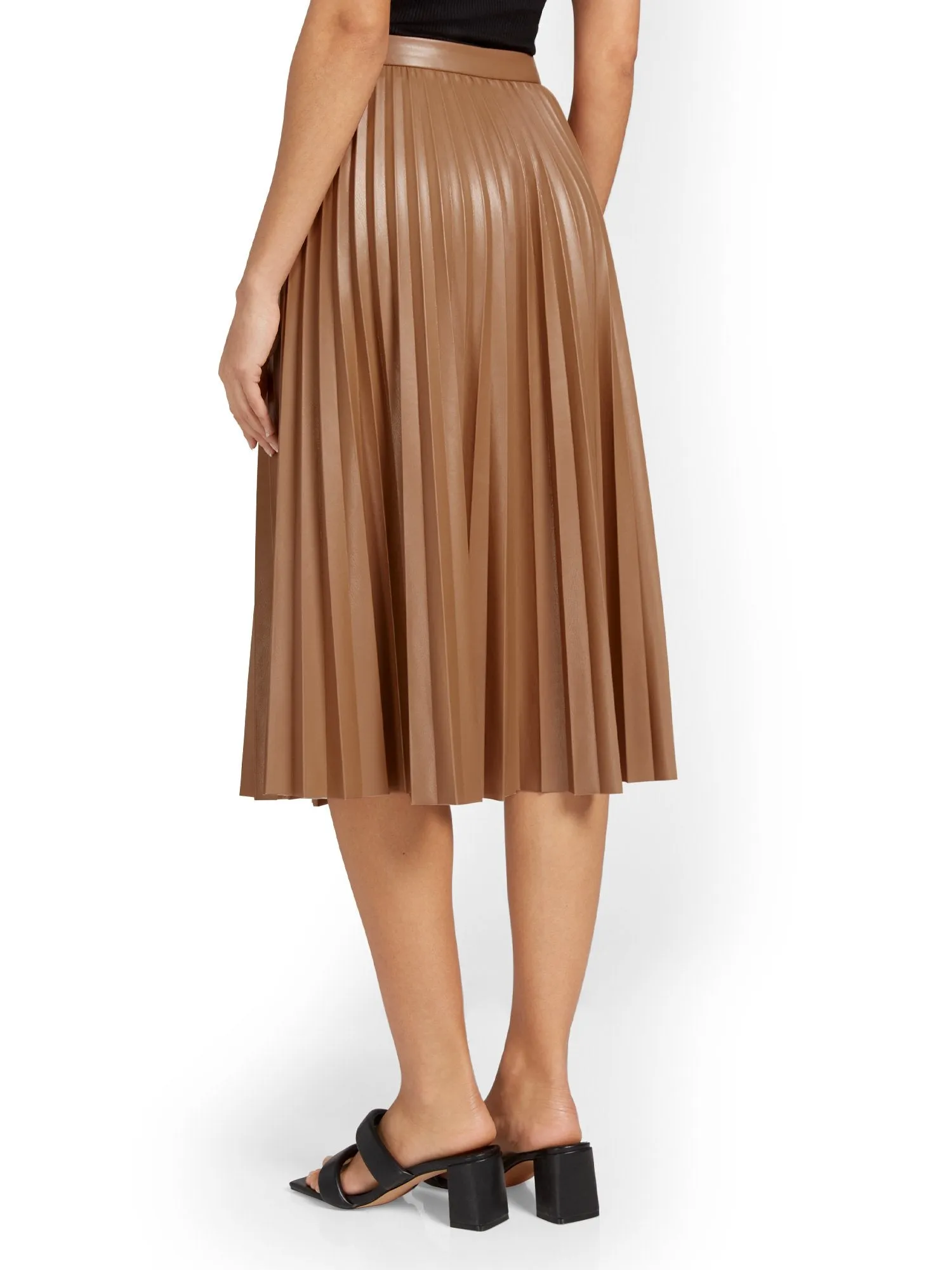 Faux-Leather Pleated Midi Skirt - See And Be Seen