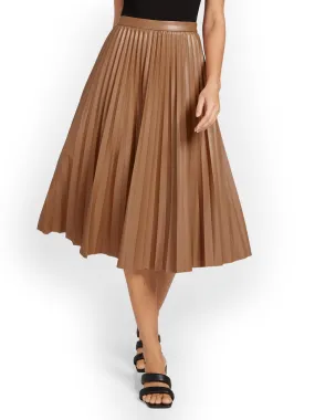 Faux-Leather Pleated Midi Skirt - See And Be Seen