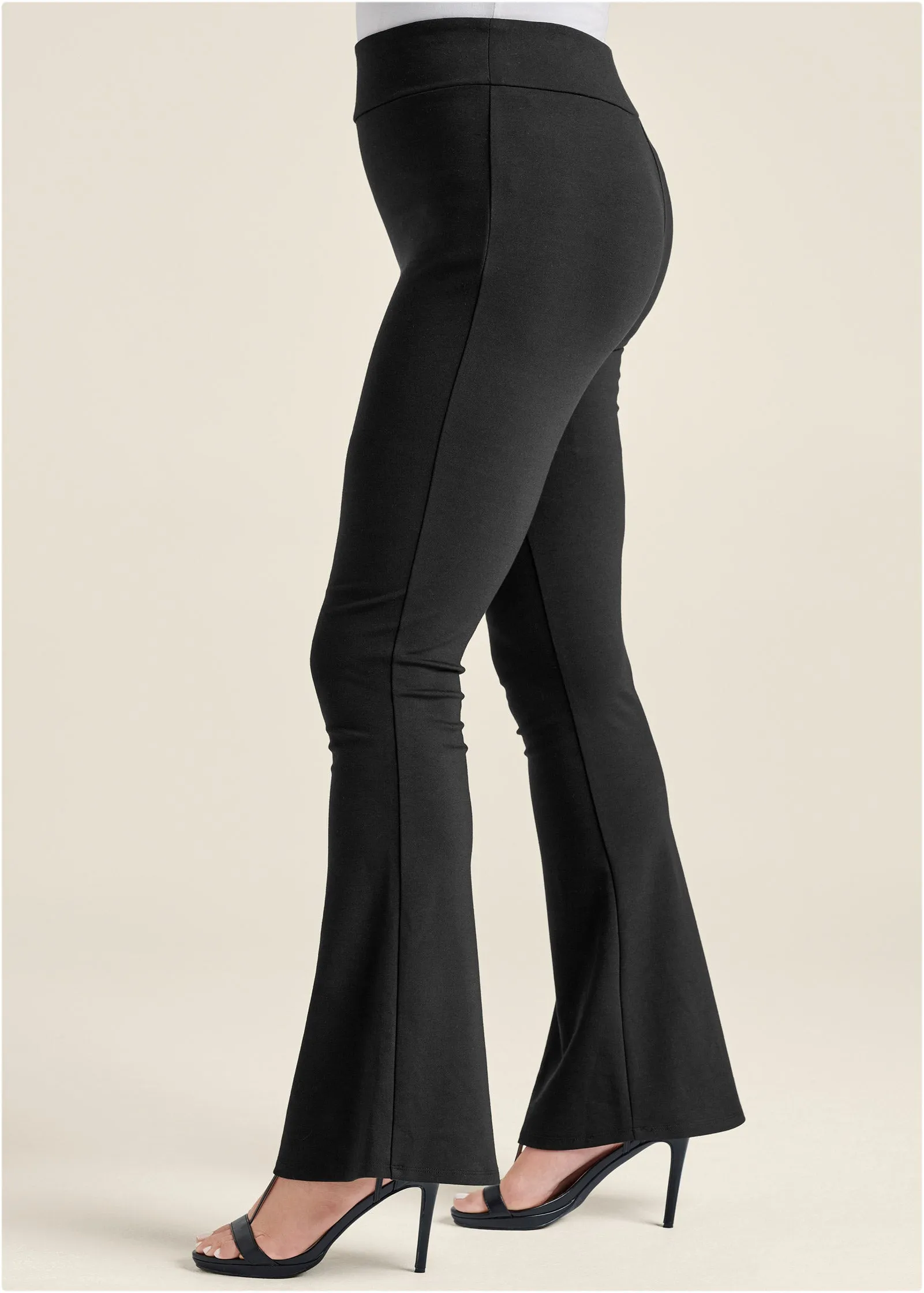 Flared Leg Ponte Pants - Black