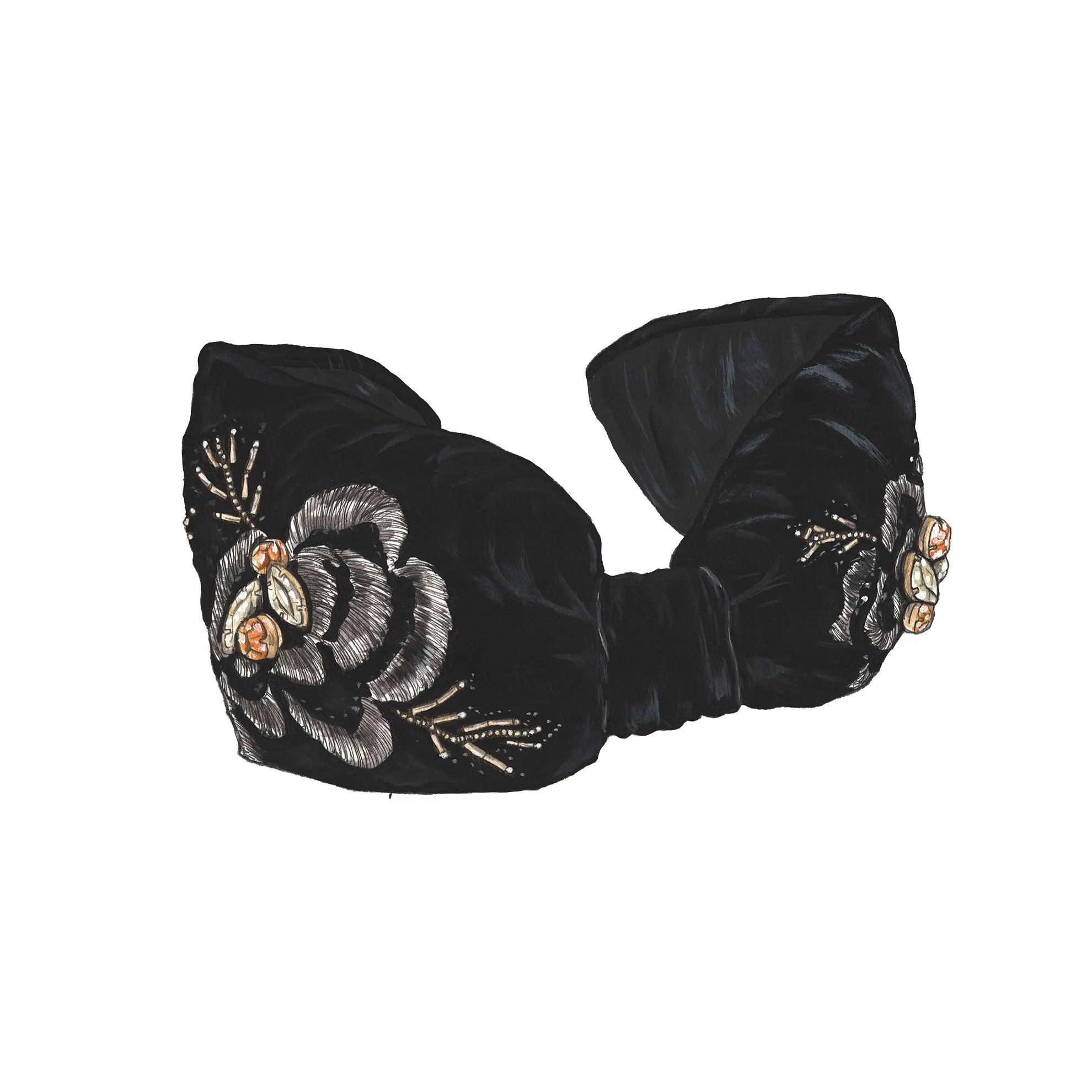 Floral Embroidered Velvet Headband