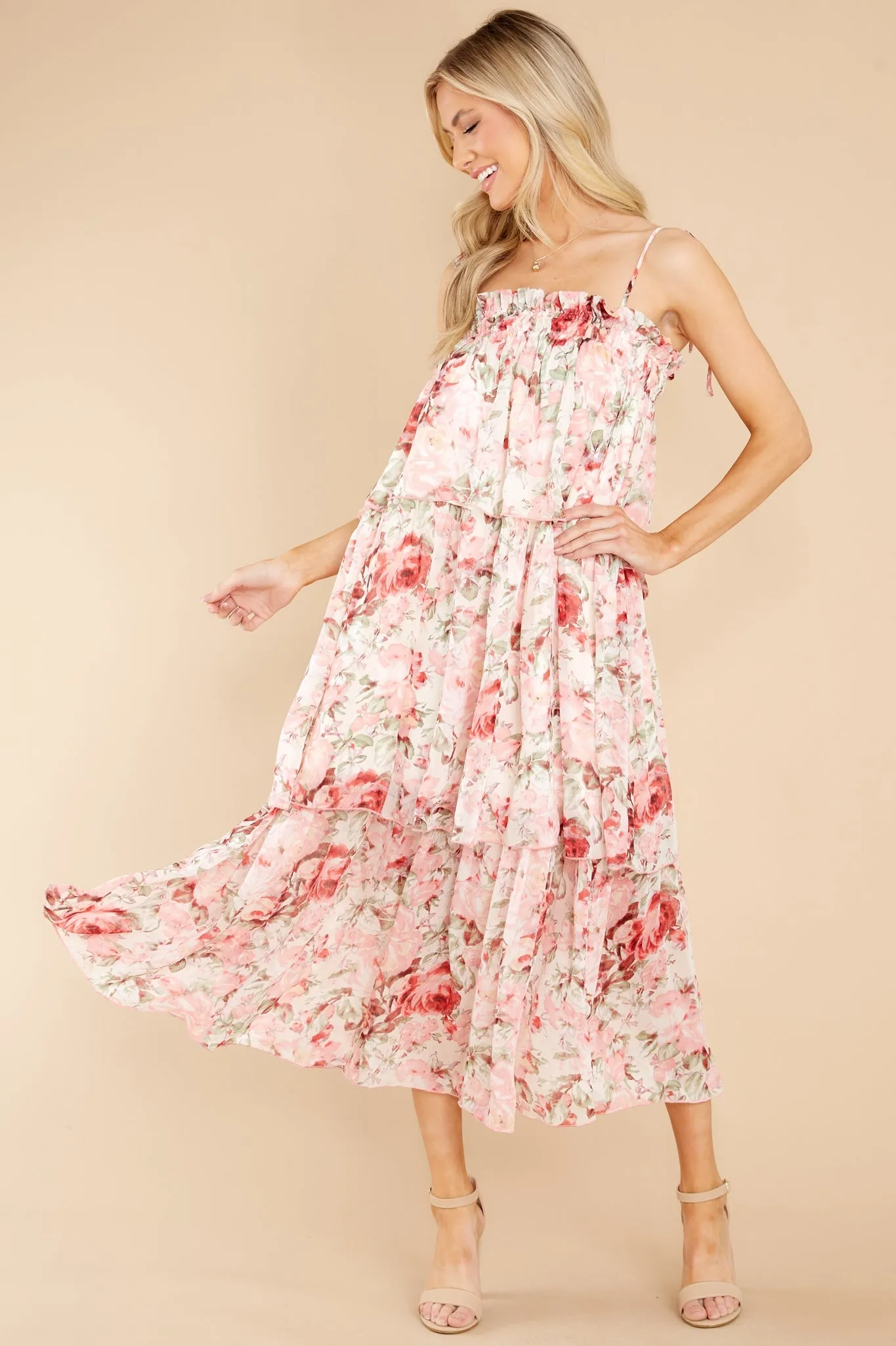 Flourishing Frenzy Pink Floral Print Midi Dress