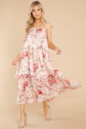 Flourishing Frenzy Pink Floral Print Midi Dress