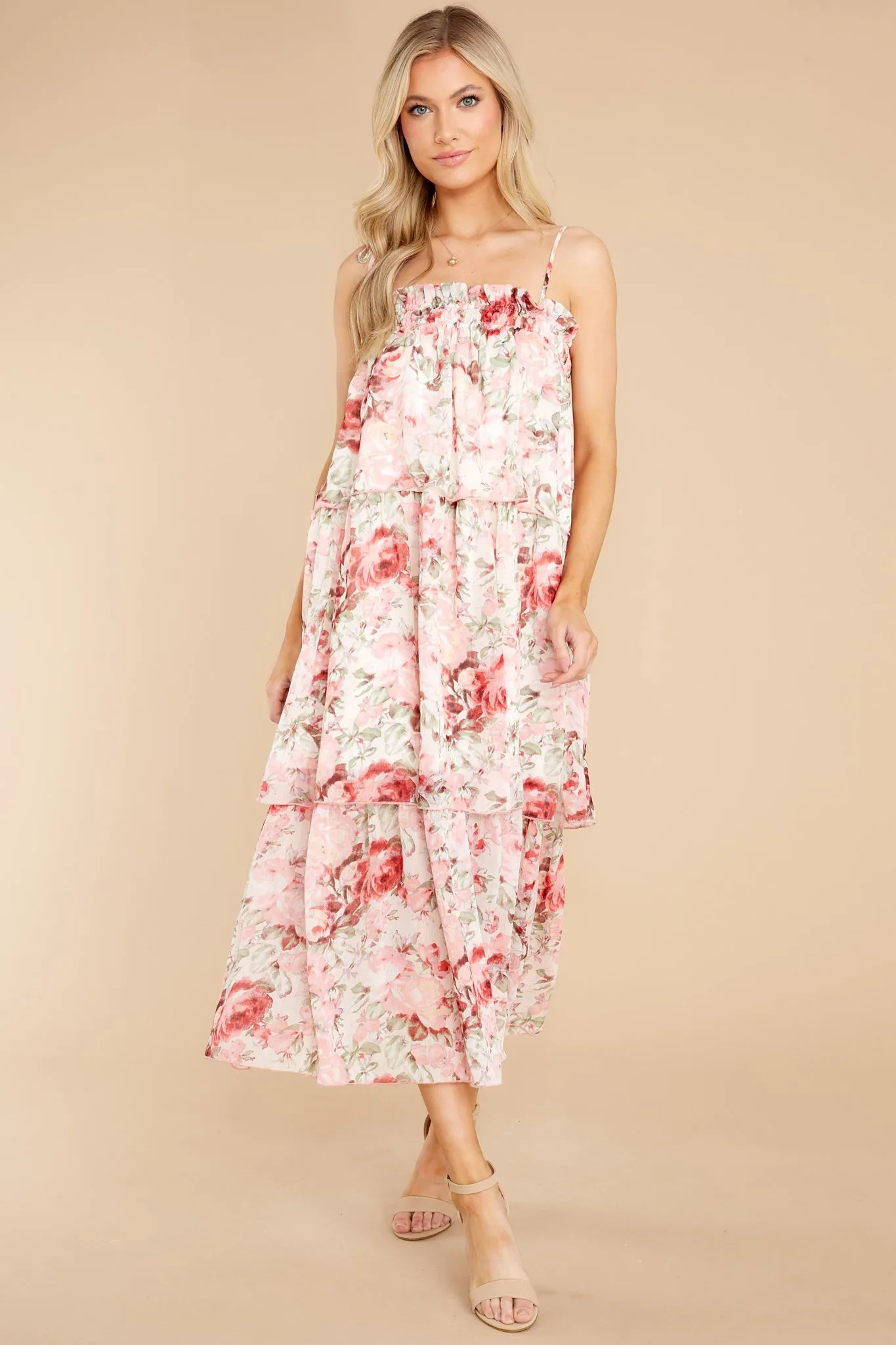 Flourishing Frenzy Pink Floral Print Midi Dress