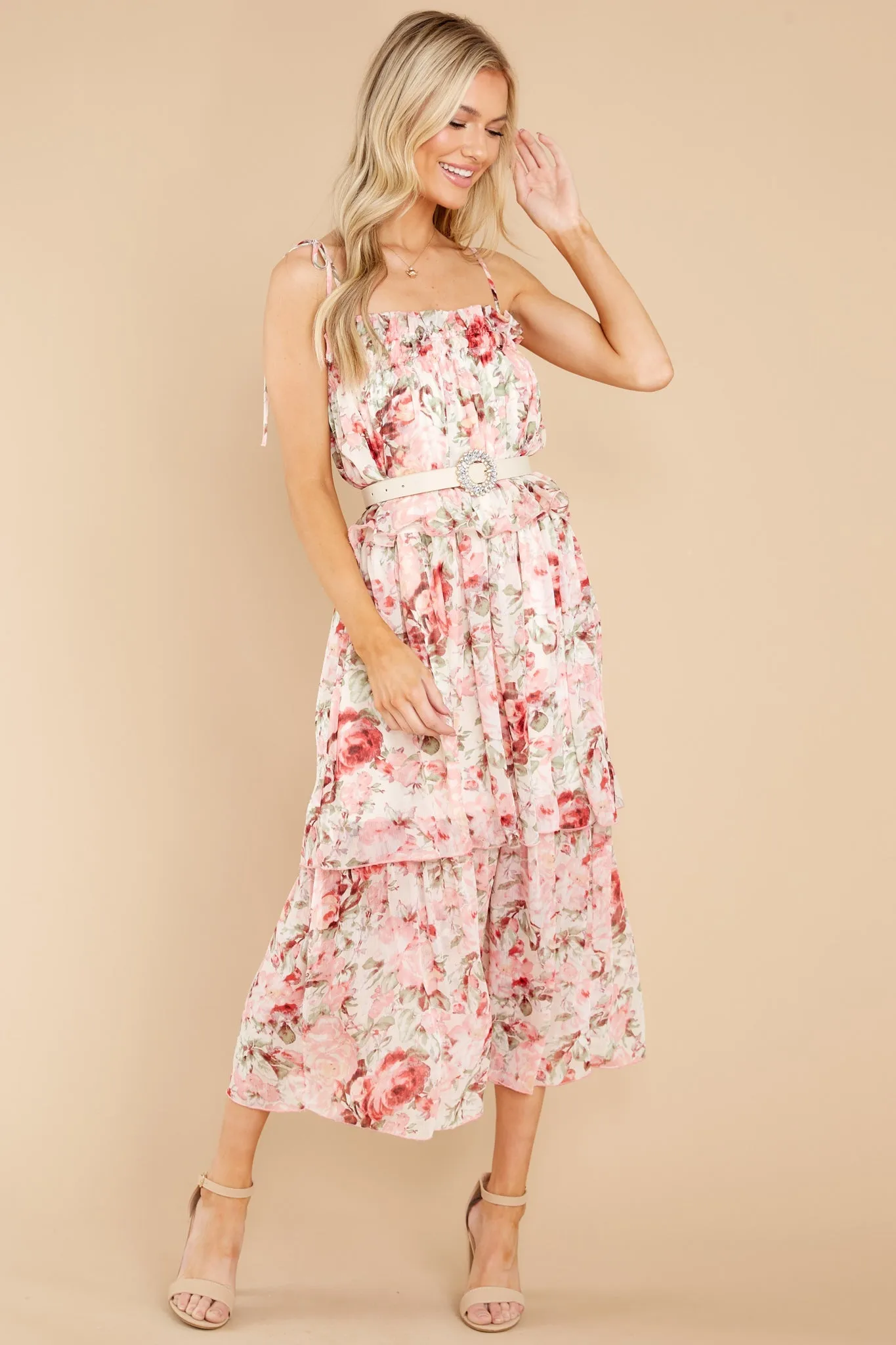 Flourishing Frenzy Pink Floral Print Midi Dress