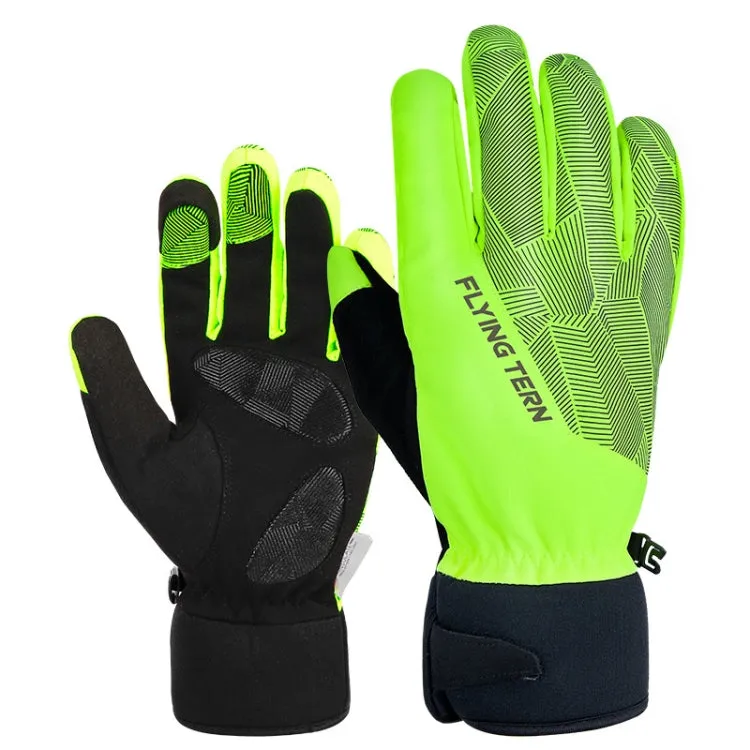 FLYING TERN 315 Thicken Cycling Windproof Warm Touch Screen Gloves, Size: L(Fluorescent Green)