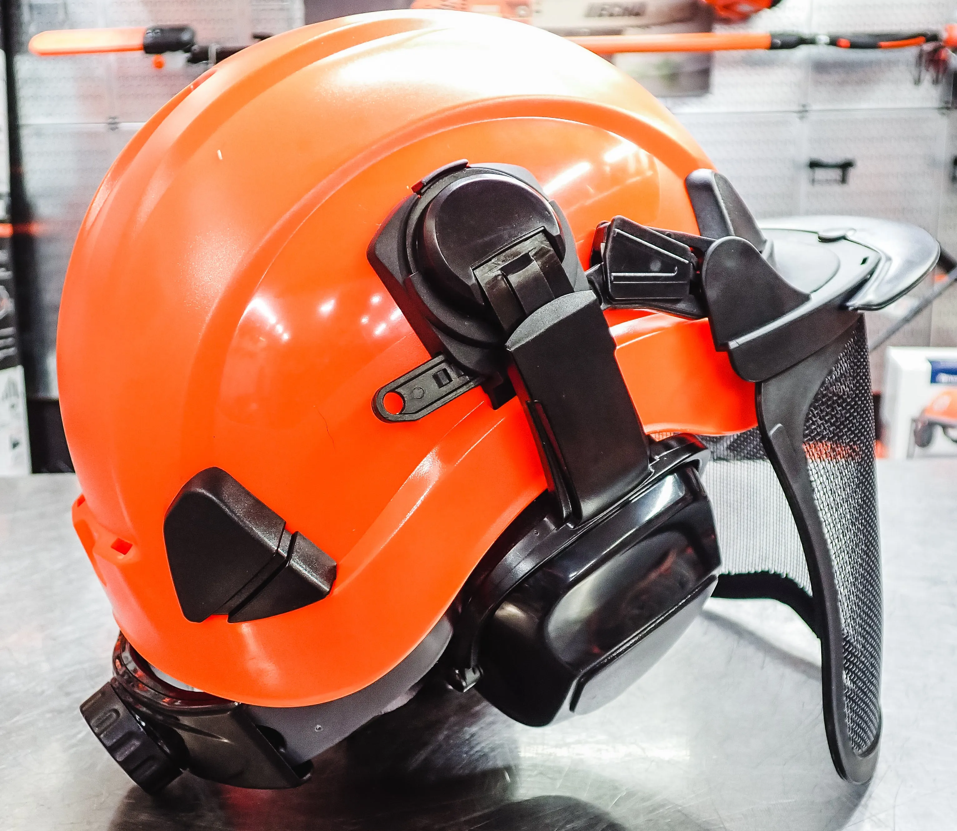 FORESTER ARBORIST HELMET SYSTEM WITH HEARING AND FACE PROTECTION ORANGE