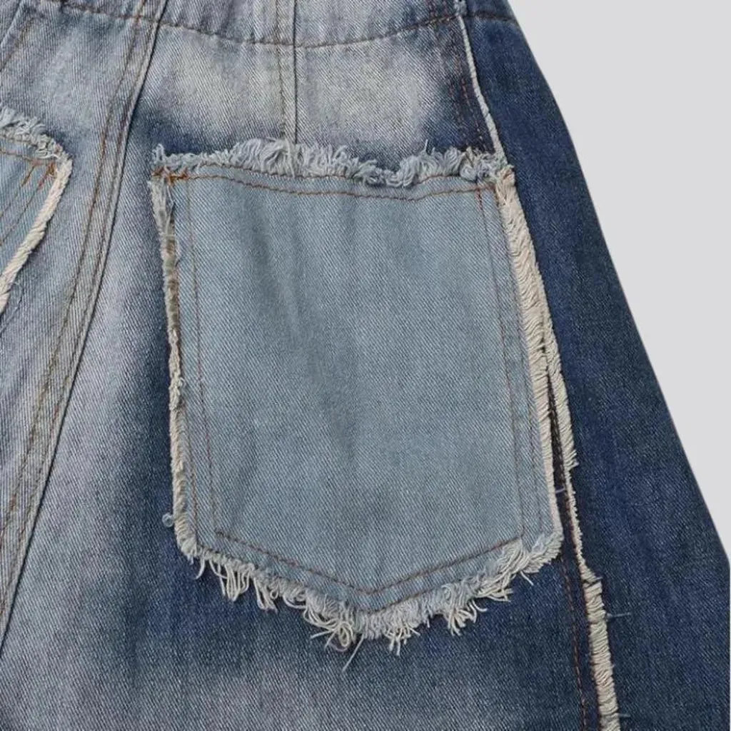 Frayed hem two-toned jeans for women