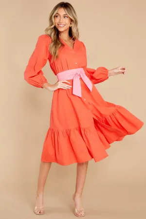 Friend Zone Coral Orange Midi Dress