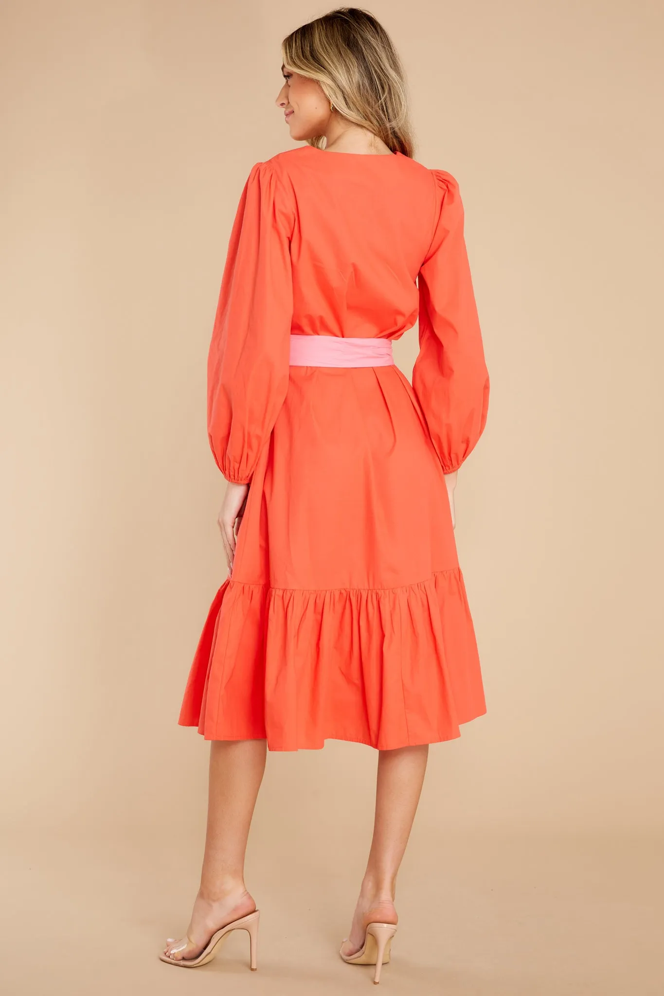 Friend Zone Coral Orange Midi Dress