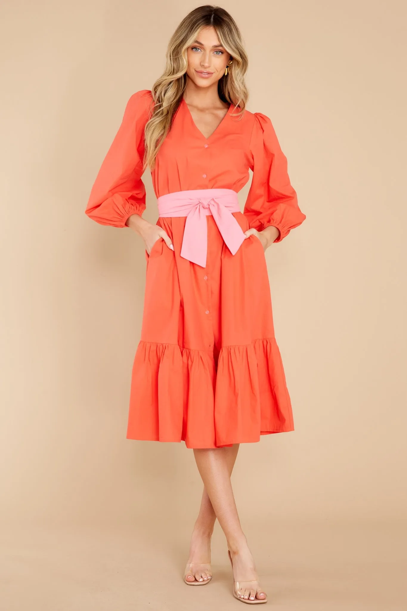 Friend Zone Coral Orange Midi Dress