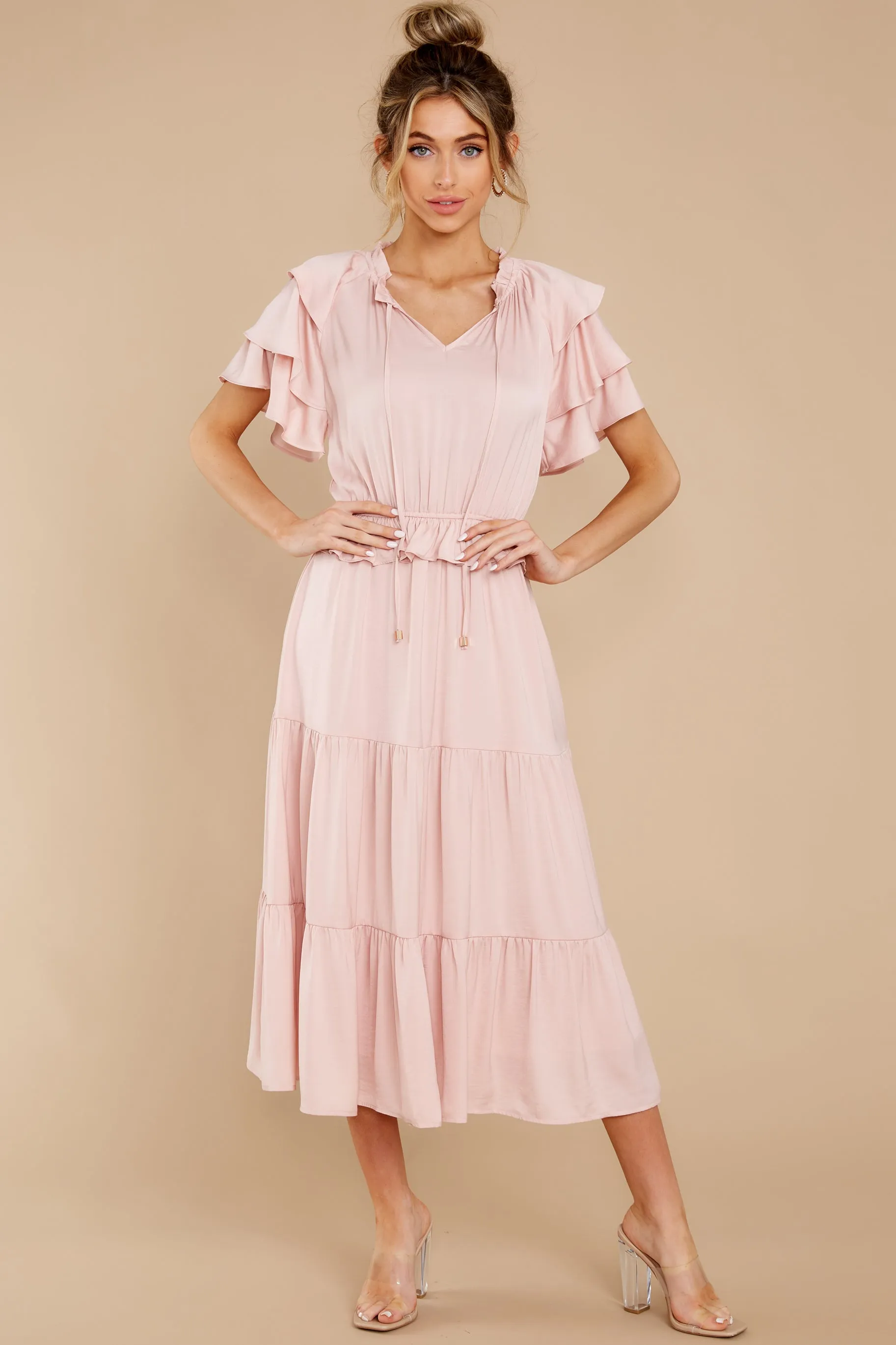 Frilled With You Blush Pink Midi Dress