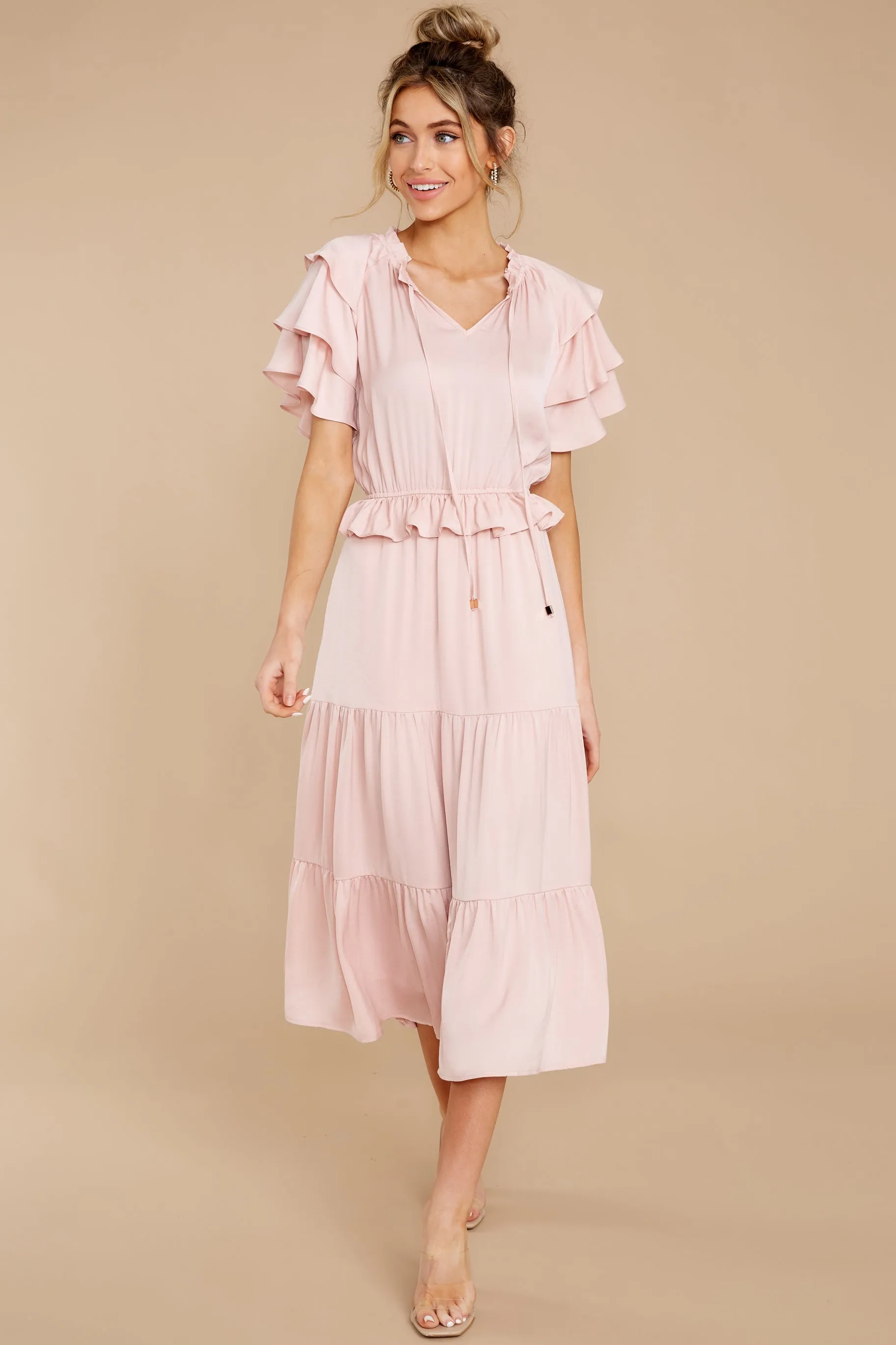 Frilled With You Blush Pink Midi Dress