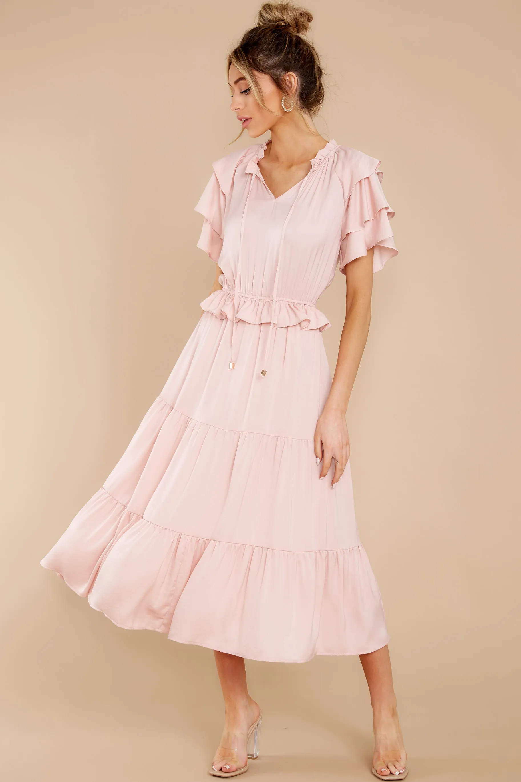 Frilled With You Blush Pink Midi Dress