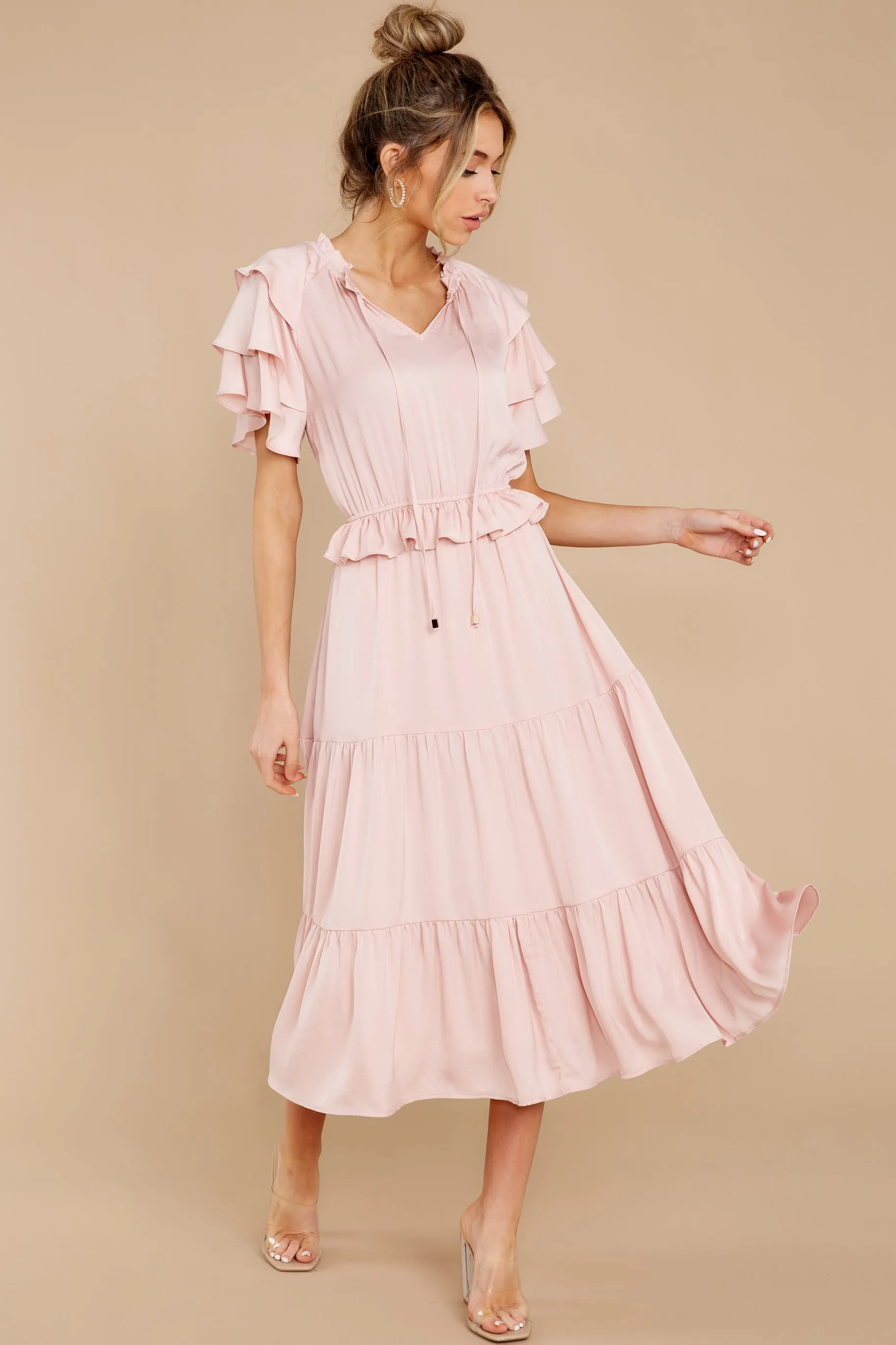 Frilled With You Blush Pink Midi Dress