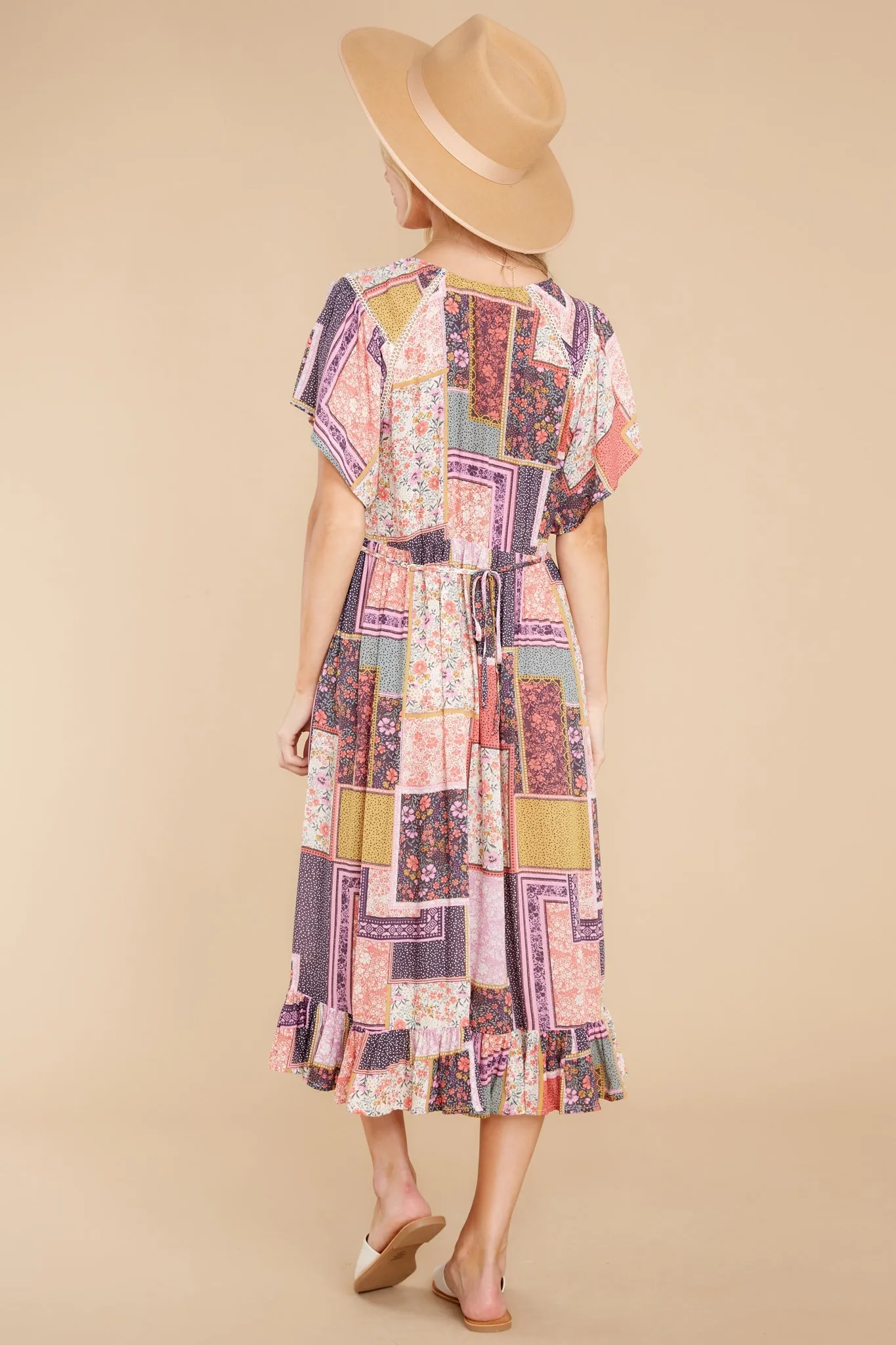 Full Of Wonder Pink Multi Print Midi Dress