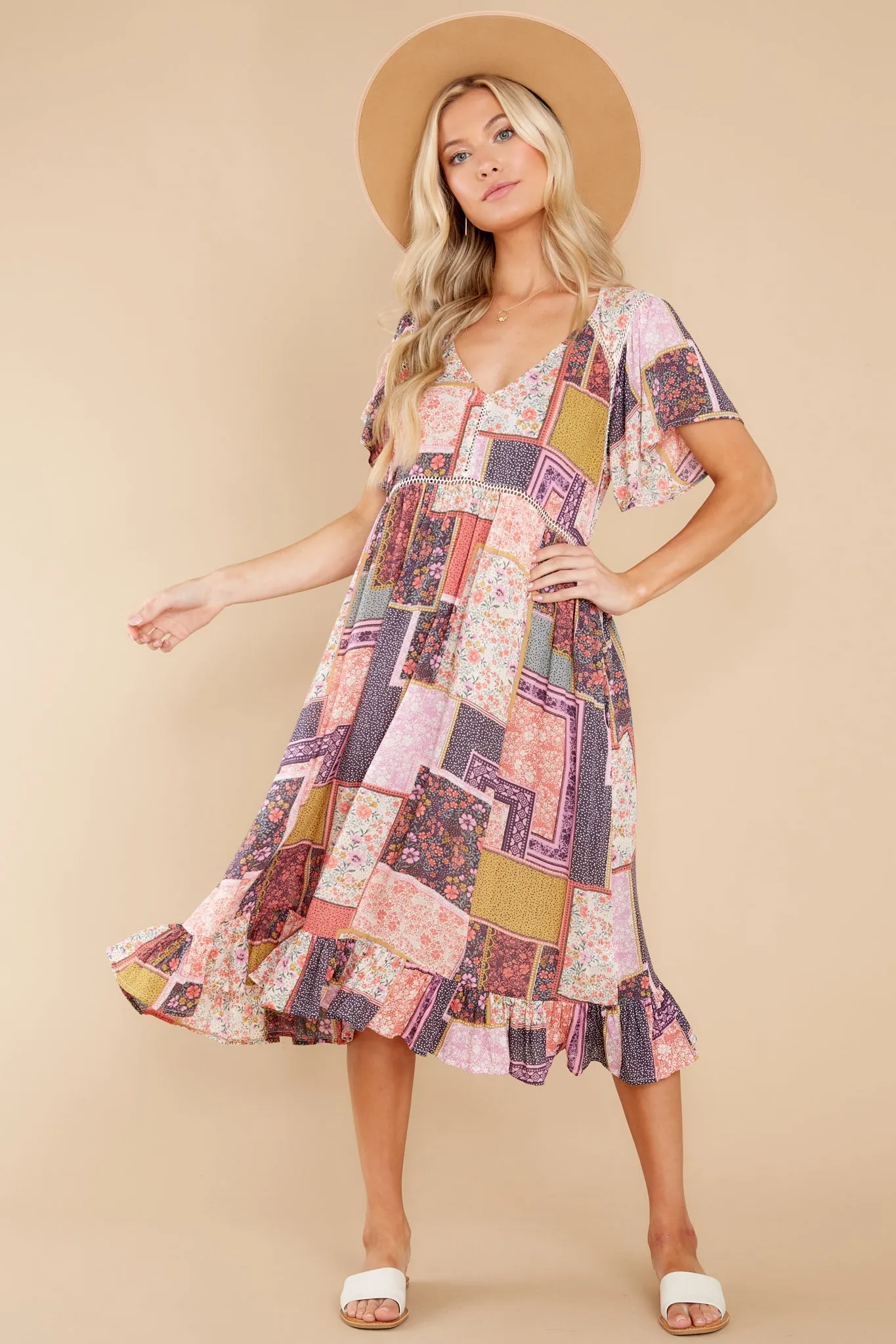 Full Of Wonder Pink Multi Print Midi Dress