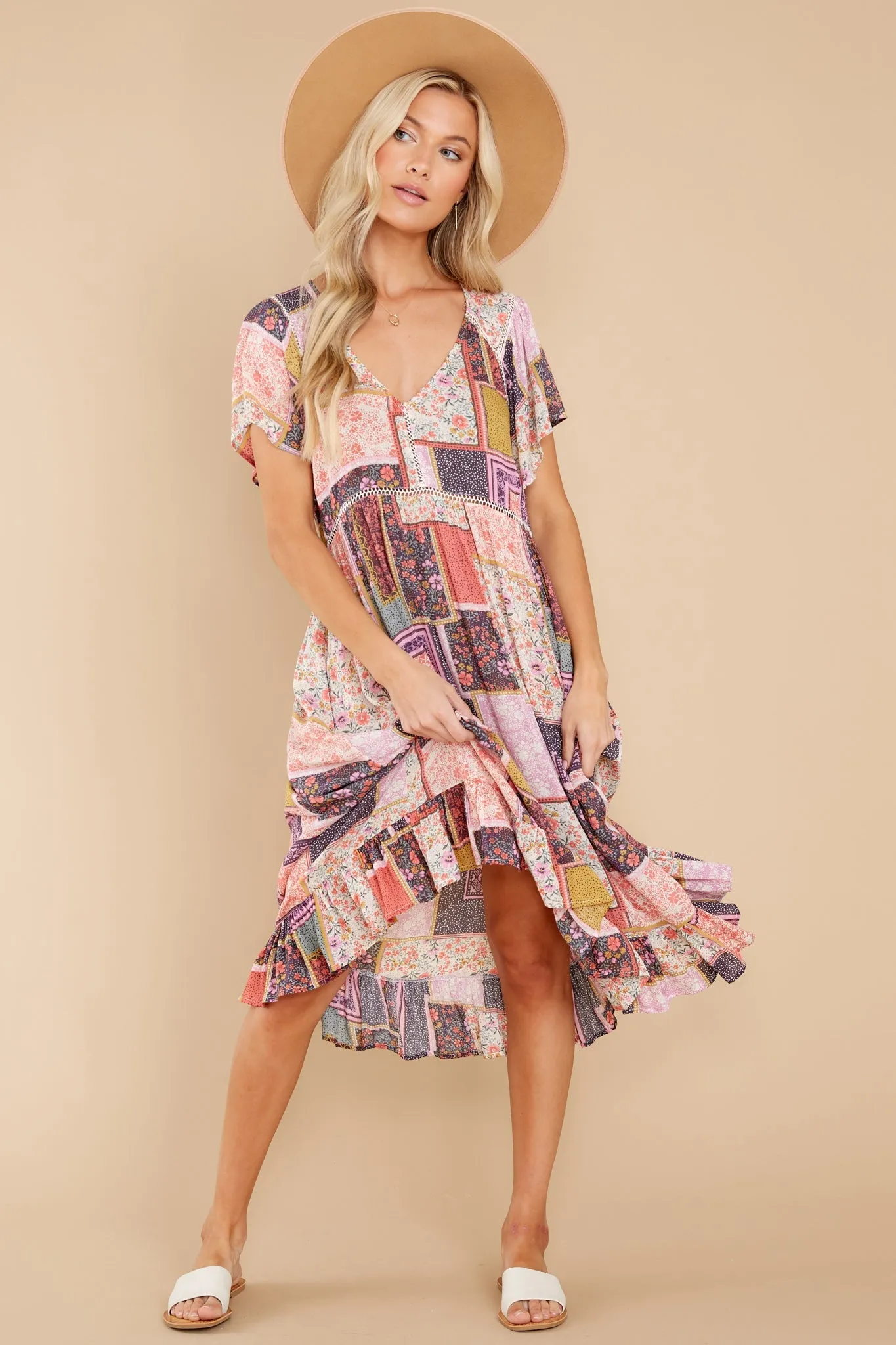 Full Of Wonder Pink Multi Print Midi Dress