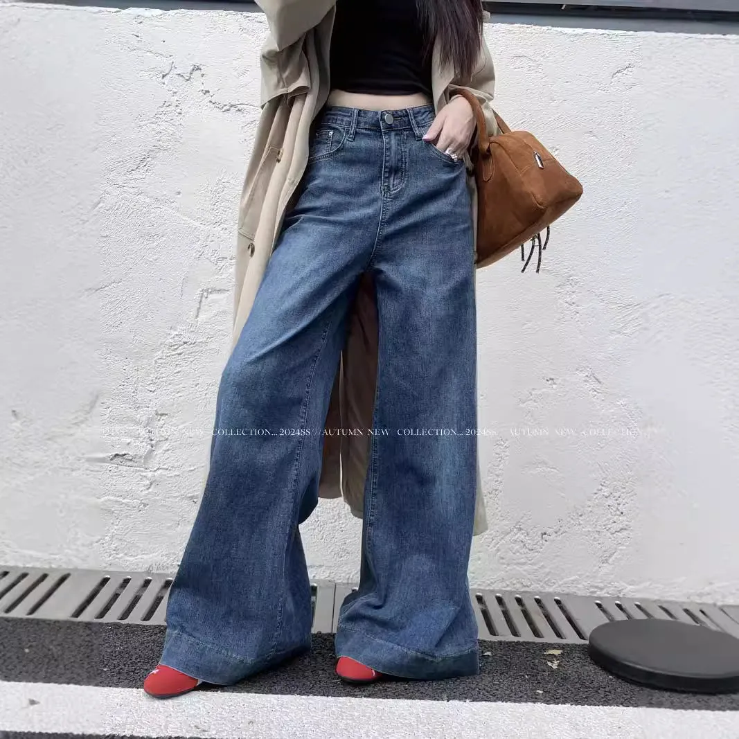 Girlary-shop fashion outfits Skinny High Waist Stretch Big Horn Hot Girl Jeans Women's Autumn New Loose Wide Leg Pants