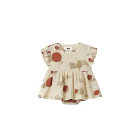 Girls Baby Dress with Box Pleated Sleeves - Sand