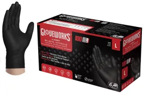 Gloveworks GWBN46100 Heavy-Duty Disposable Gloves, L, Nitrile, Powder-Free, Black, 9-1/2 in L :BX100: QUANTITY: 1