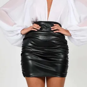 Glow Chic's Shiny Patent Leather Pleated Hip Skirt