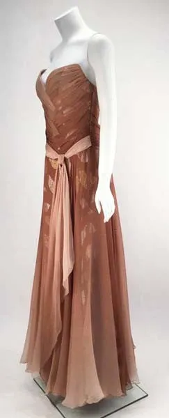 Gorgeous 1980s Bob Mackie Ombre Taupe Silk Crepe Gown