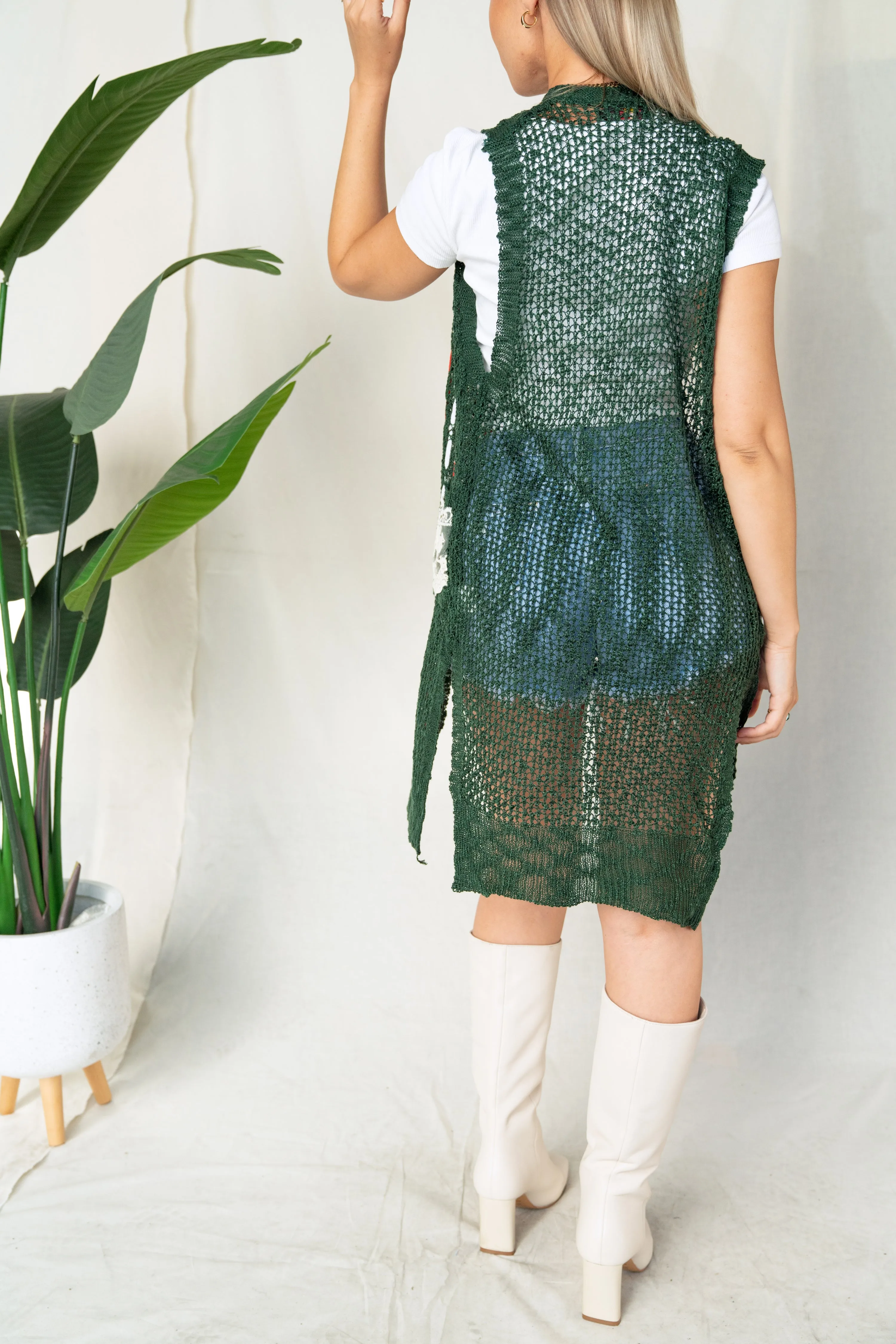 Green Boho Knitted Vest