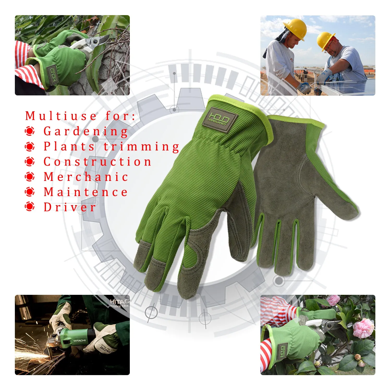 Handlandy Wholesale Men Women Gardening Gloves Leather Dexterity Breathable 5964 (36/72/120 Pairs)