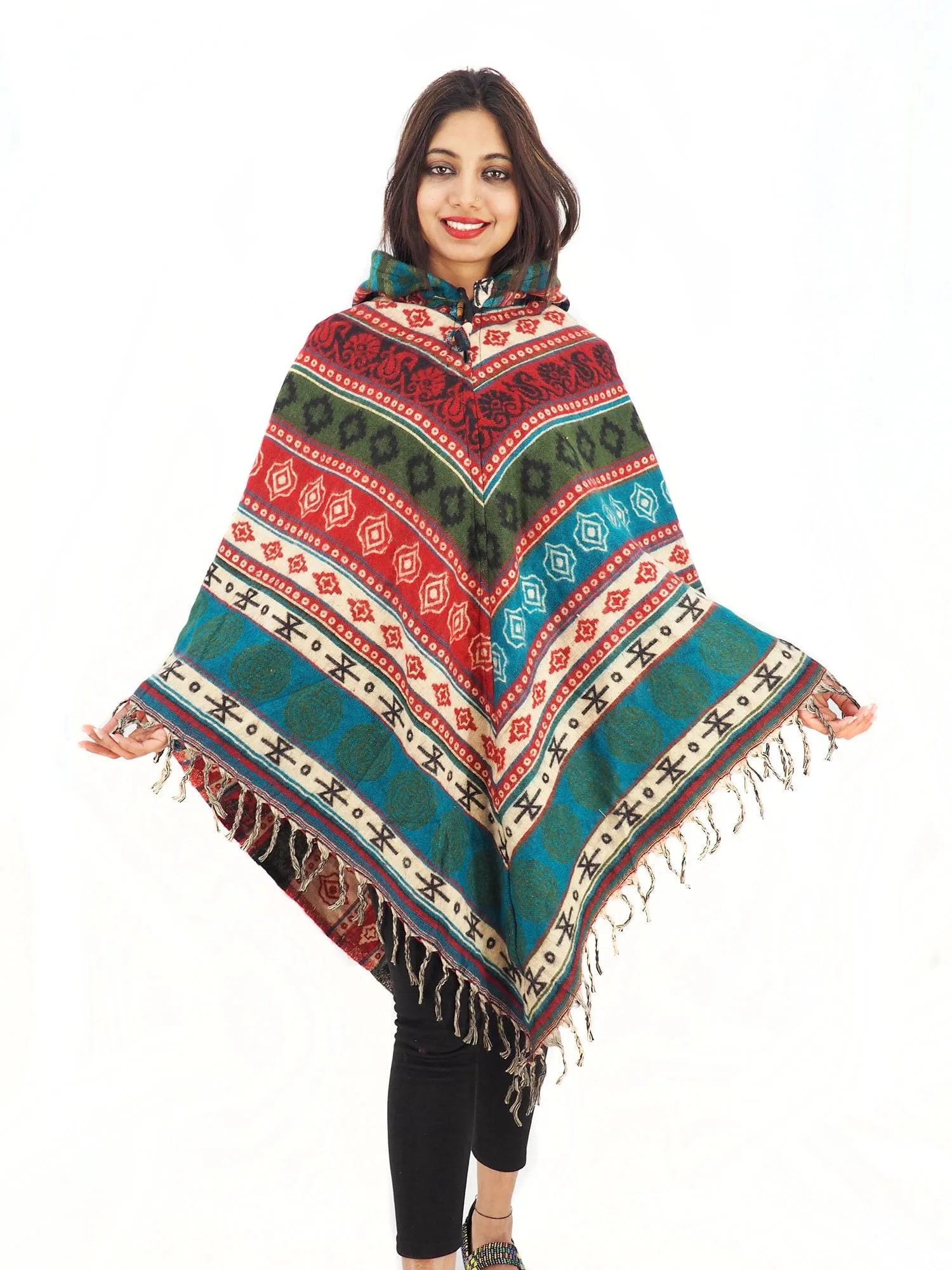 Handmade Hand Loomed Yak Wool Large Shawl Hooded Poncho 6298