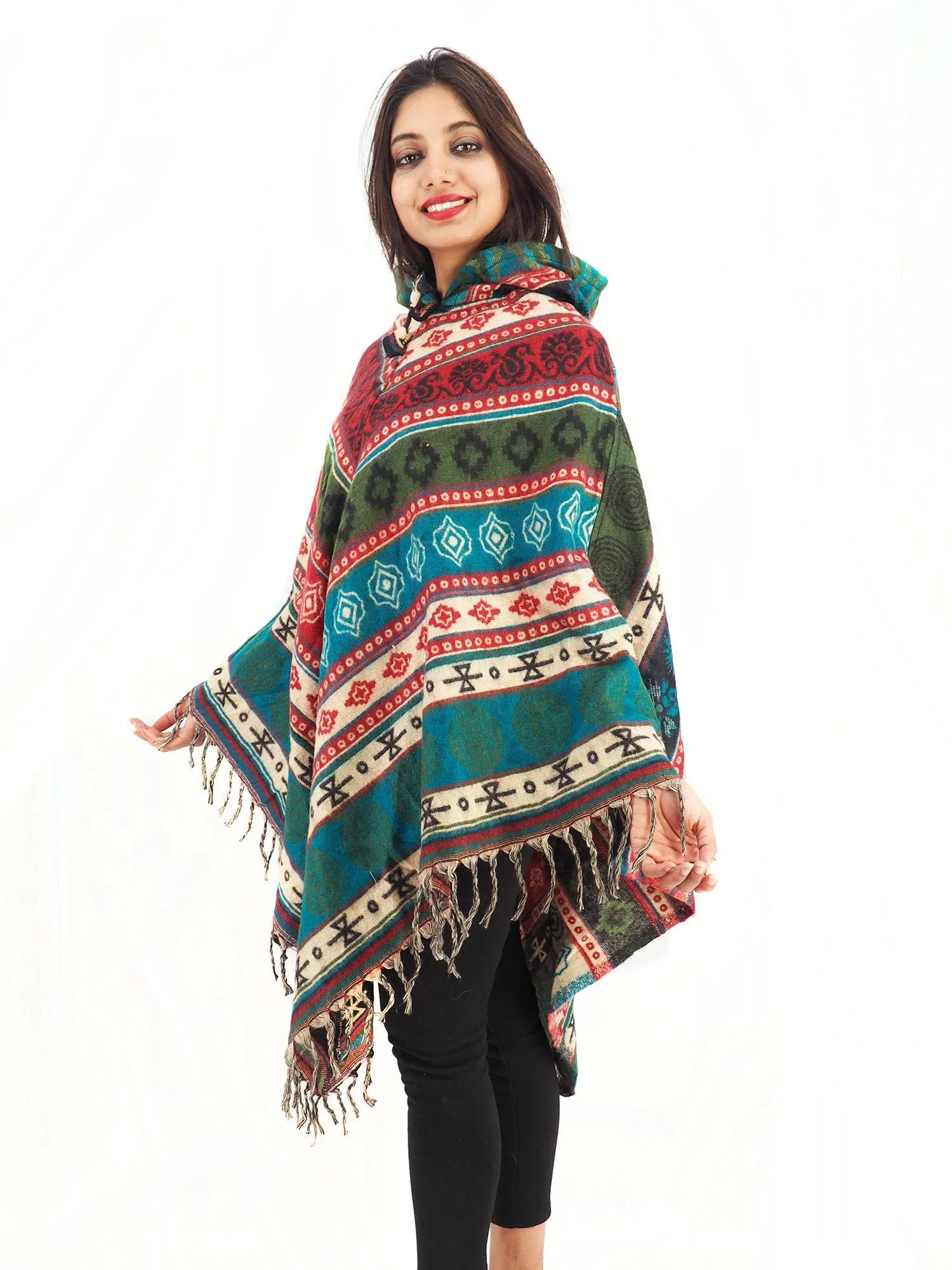 Handmade Hand Loomed Yak Wool Large Shawl Hooded Poncho 6298