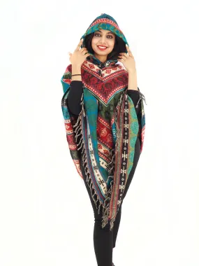 Handmade Hand Loomed Yak Wool Large Shawl Hooded Poncho 6298