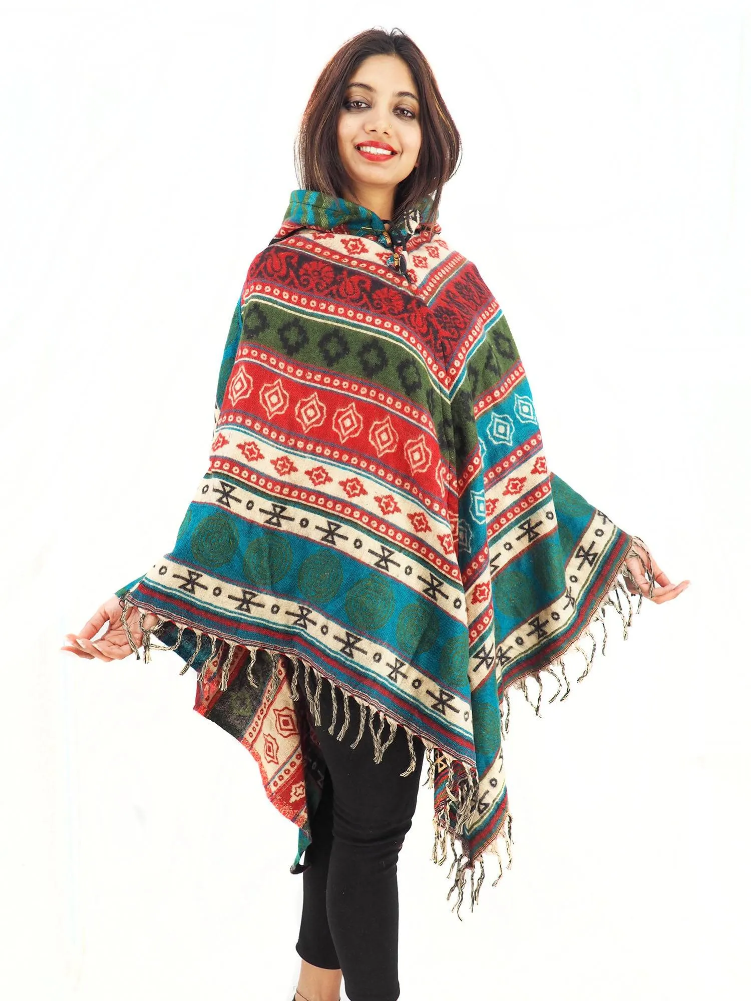 Handmade Hand Loomed Yak Wool Large Shawl Hooded Poncho 6298