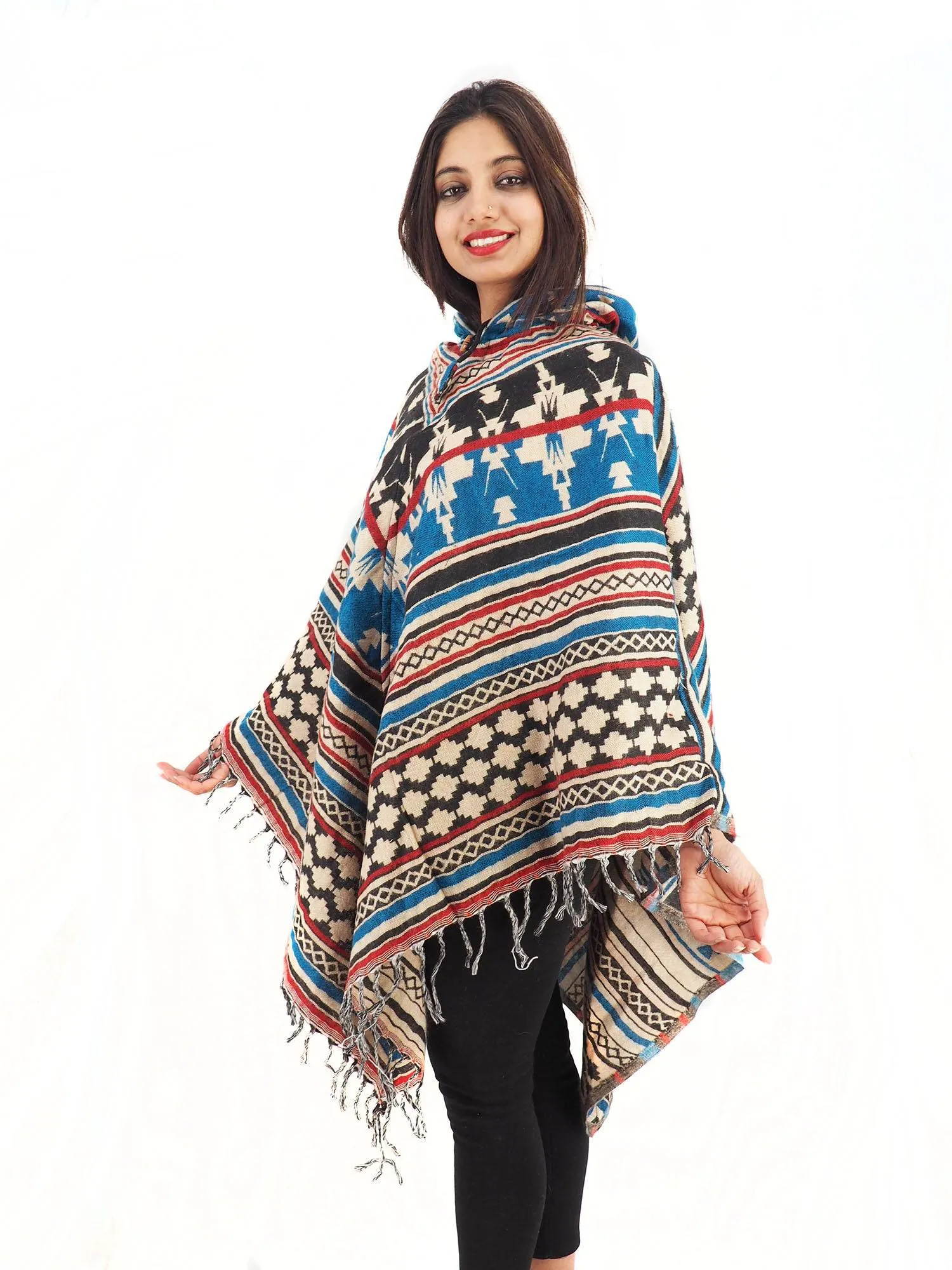 Handmade Hand Loomed Yak Wool Large Shawl Hooded Poncho 6303