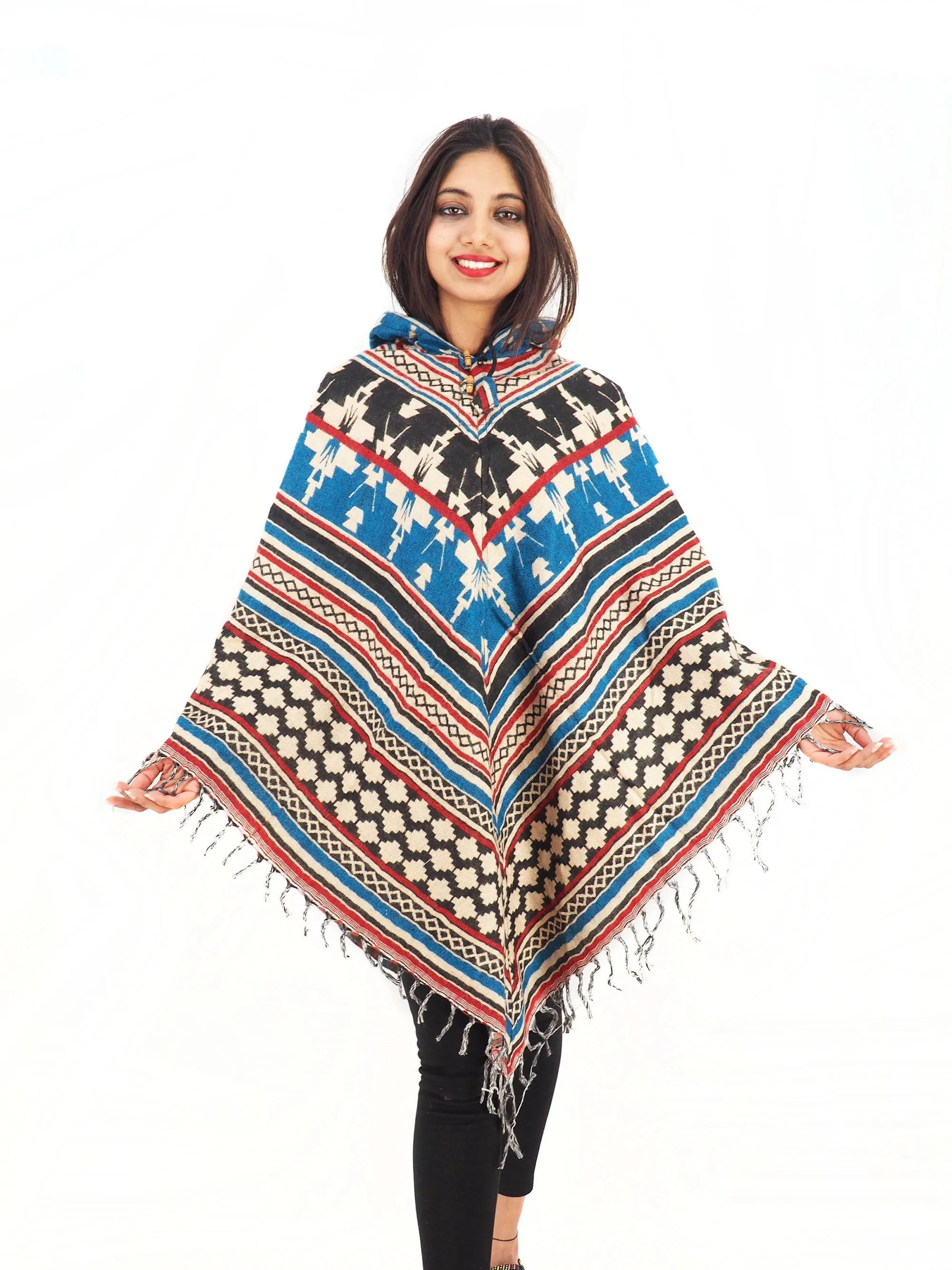 Handmade Hand Loomed Yak Wool Large Shawl Hooded Poncho 6303