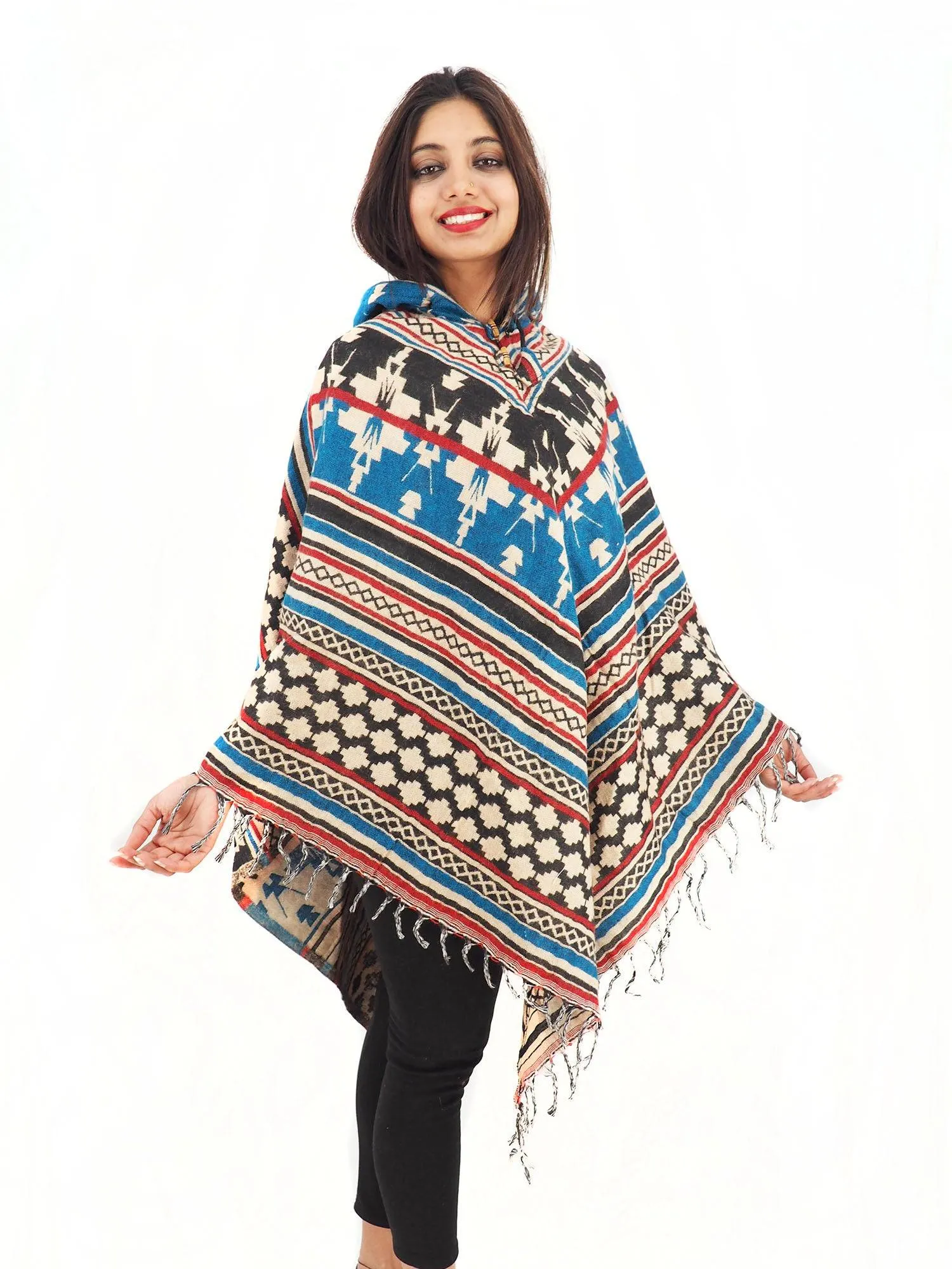 Handmade Hand Loomed Yak Wool Large Shawl Hooded Poncho 6303