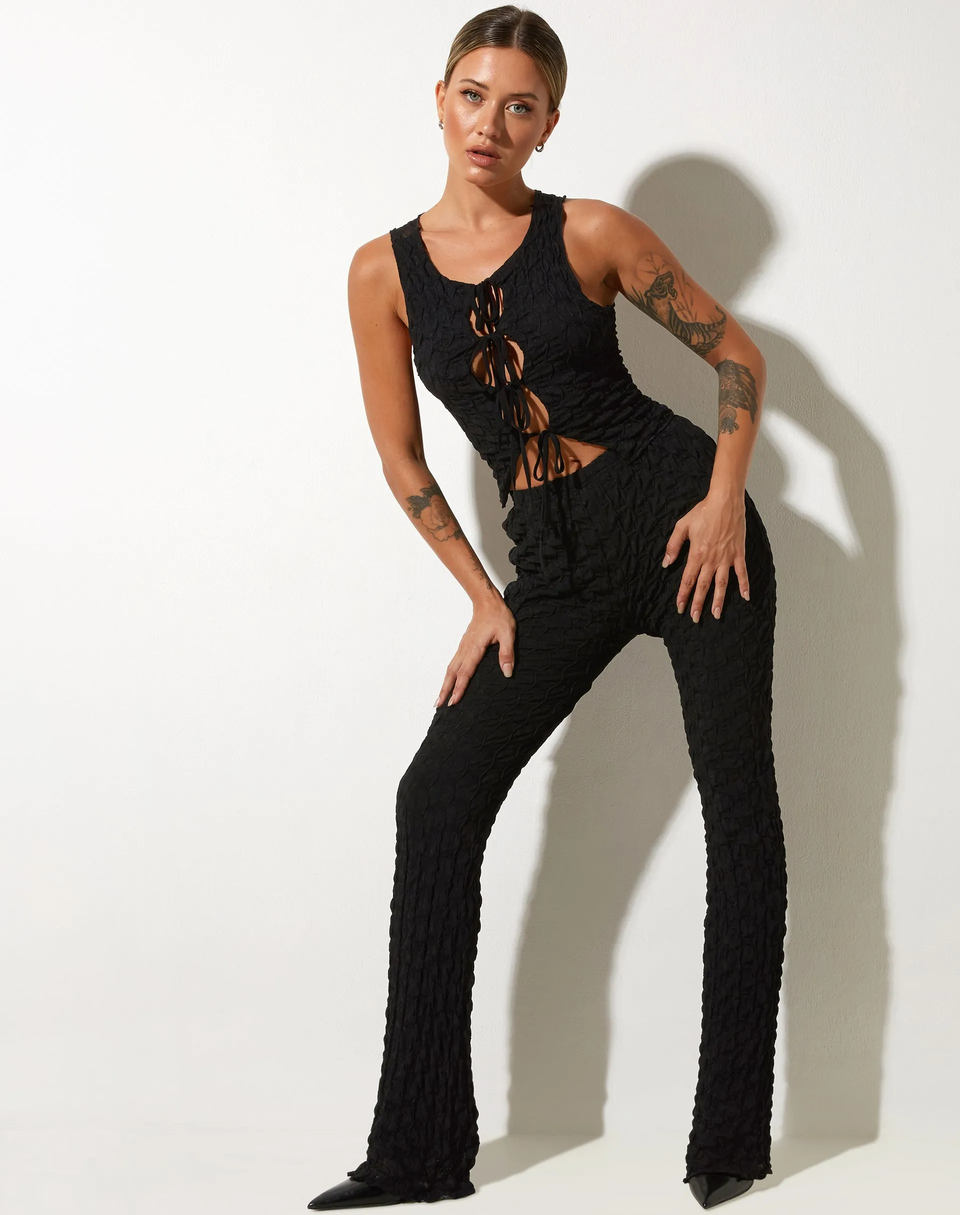 Herly Flare Trouser in Stripe Mesh Black