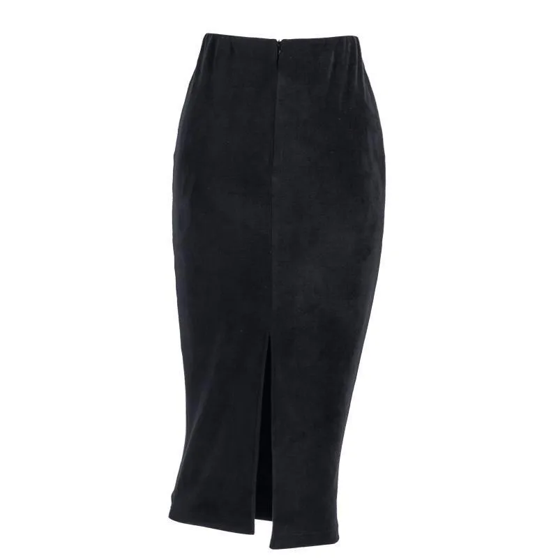 High Street Solid Woolen Pencil Midi-Calf Skirt