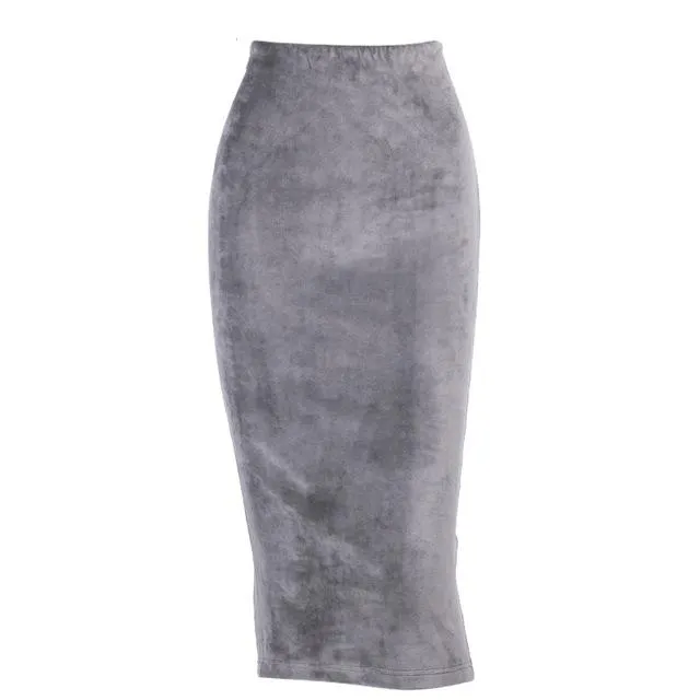 High Street Solid Woolen Pencil Midi-Calf Skirt